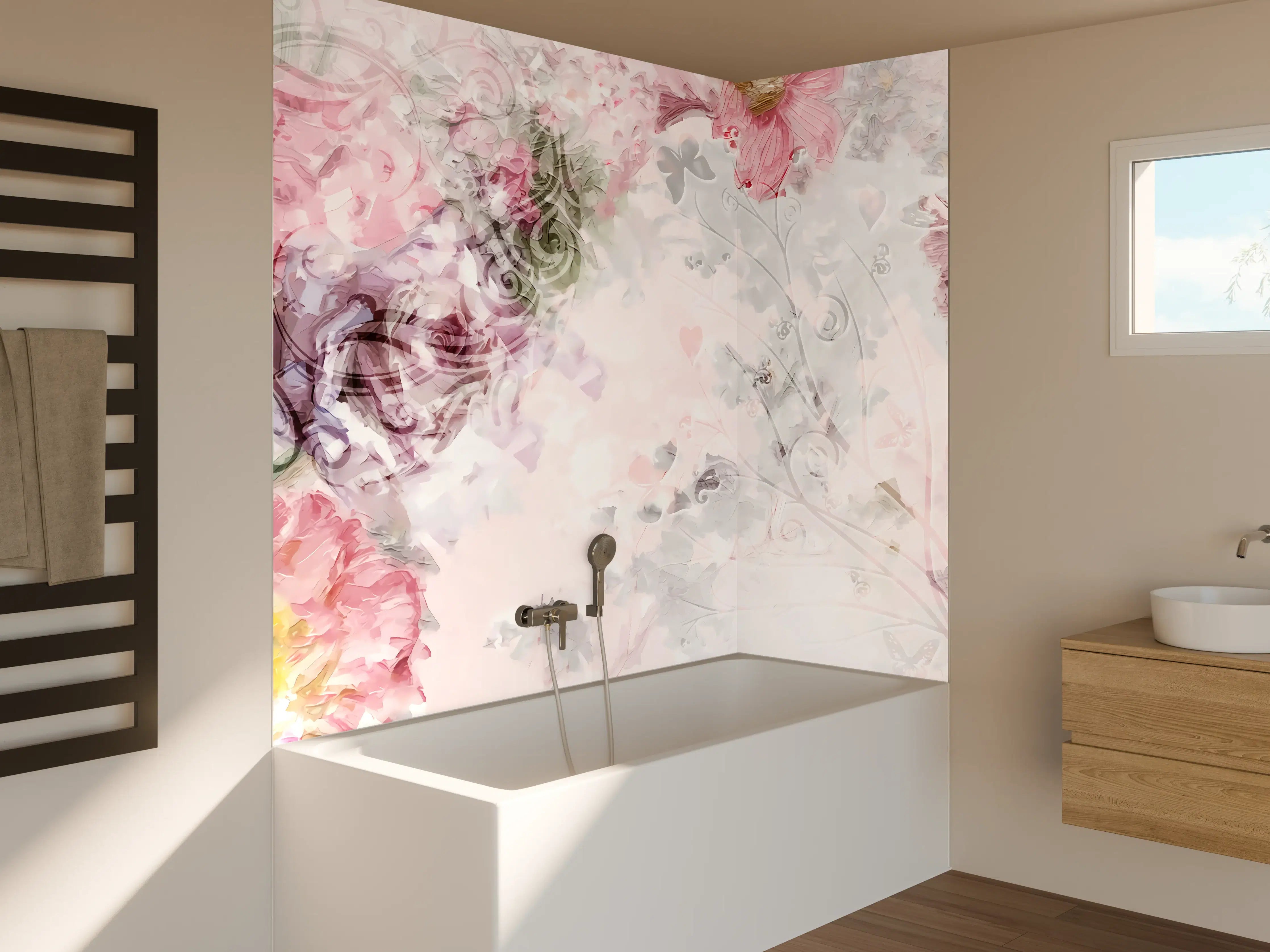 Badewannen-Rückwand - Bunte Blumen - Pastell Farben