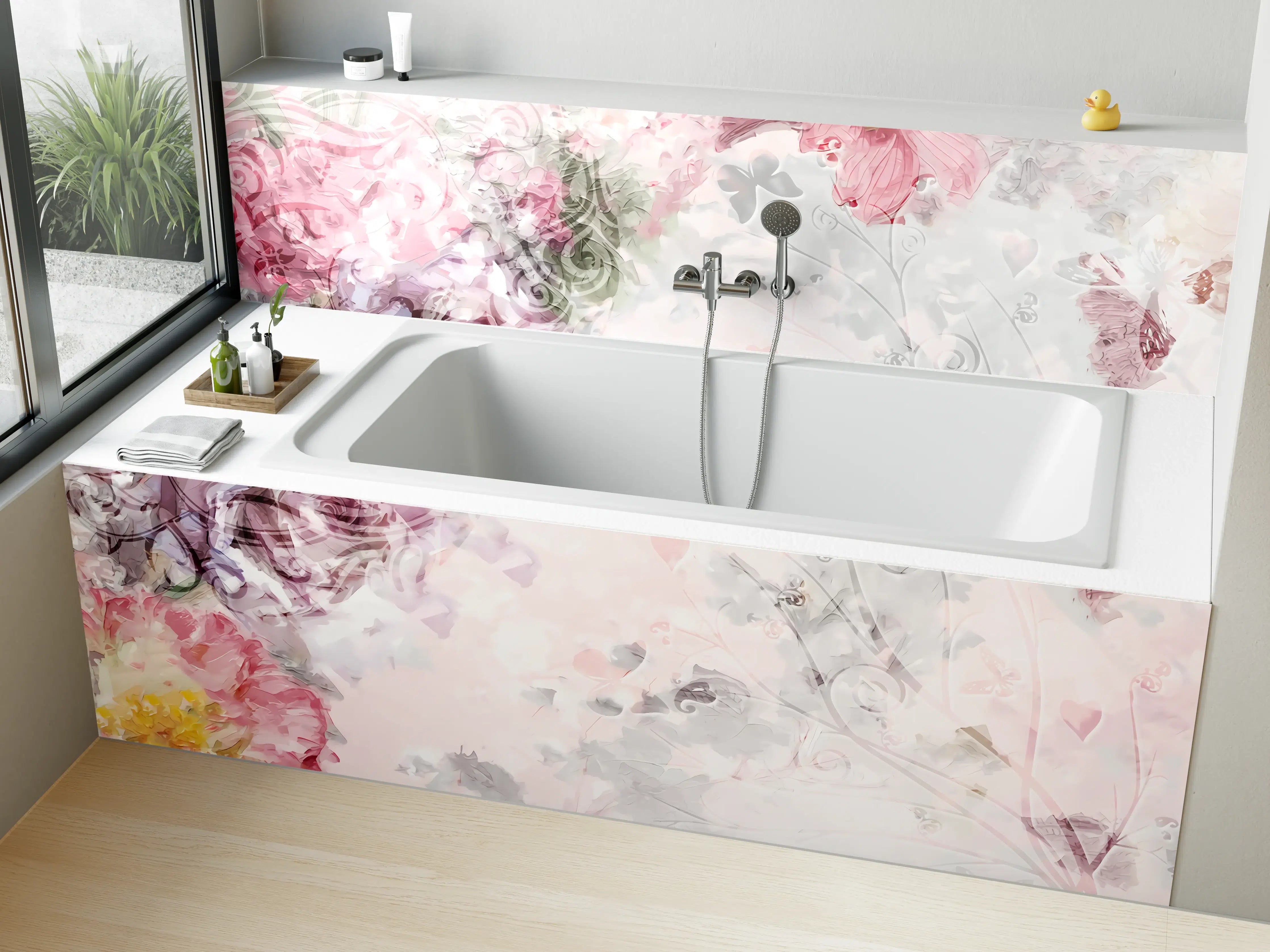 Badewannen-Rückwand - Bunte Blumen - Pastell Farben