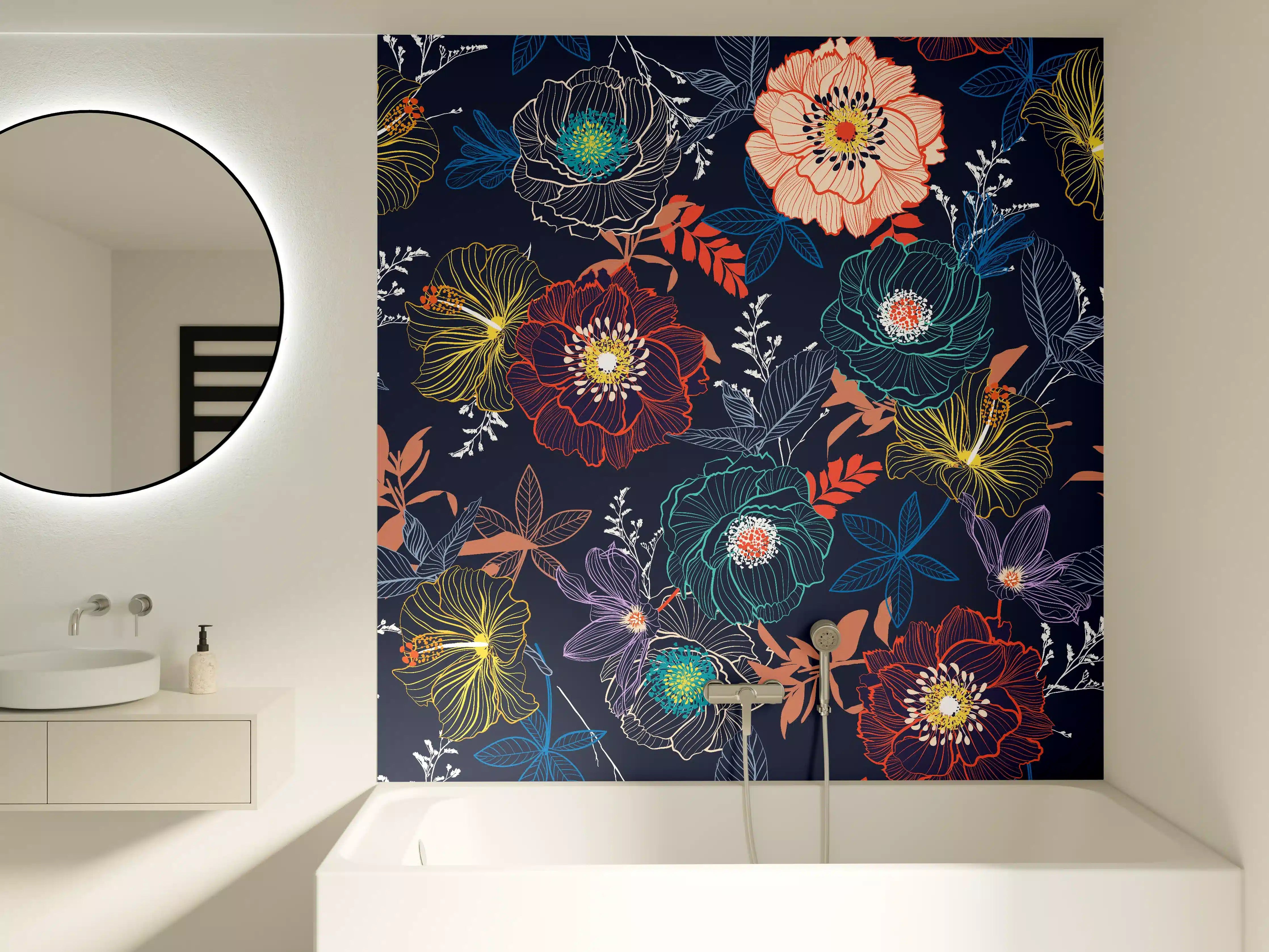 Badewannen-Rückwand - Bunte Blumen Nachtgarten Muster