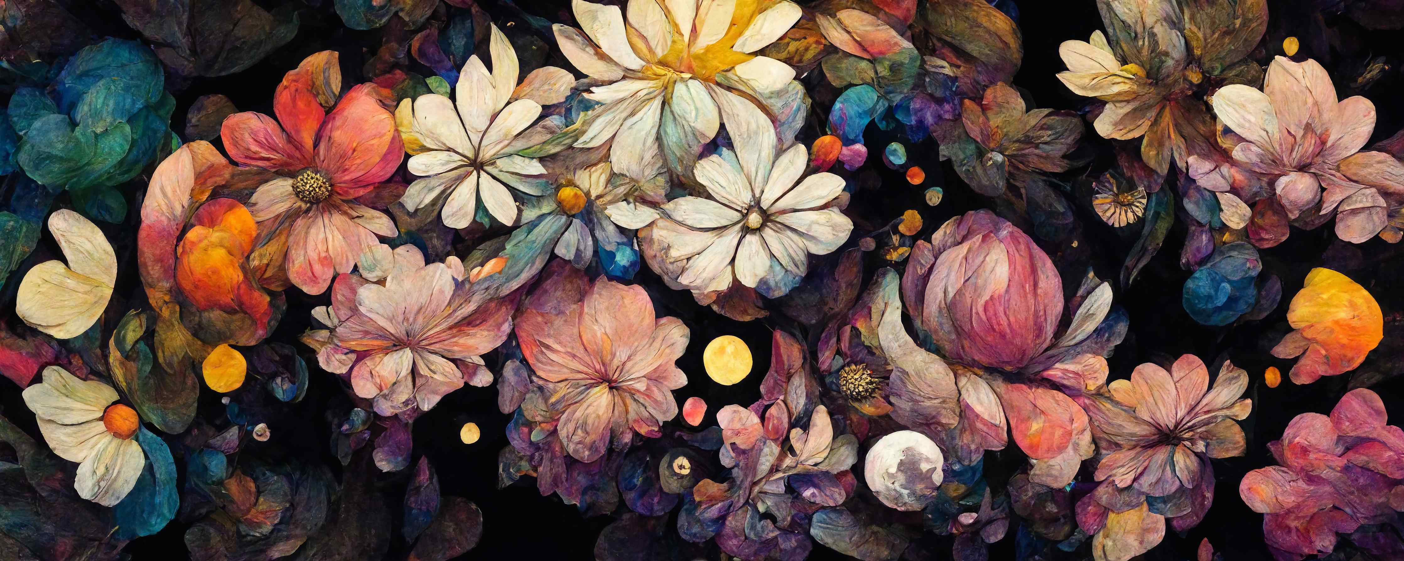 Badewannen-Rückwand-Bunte Blumen und Farbkleckse in Acryltechnik