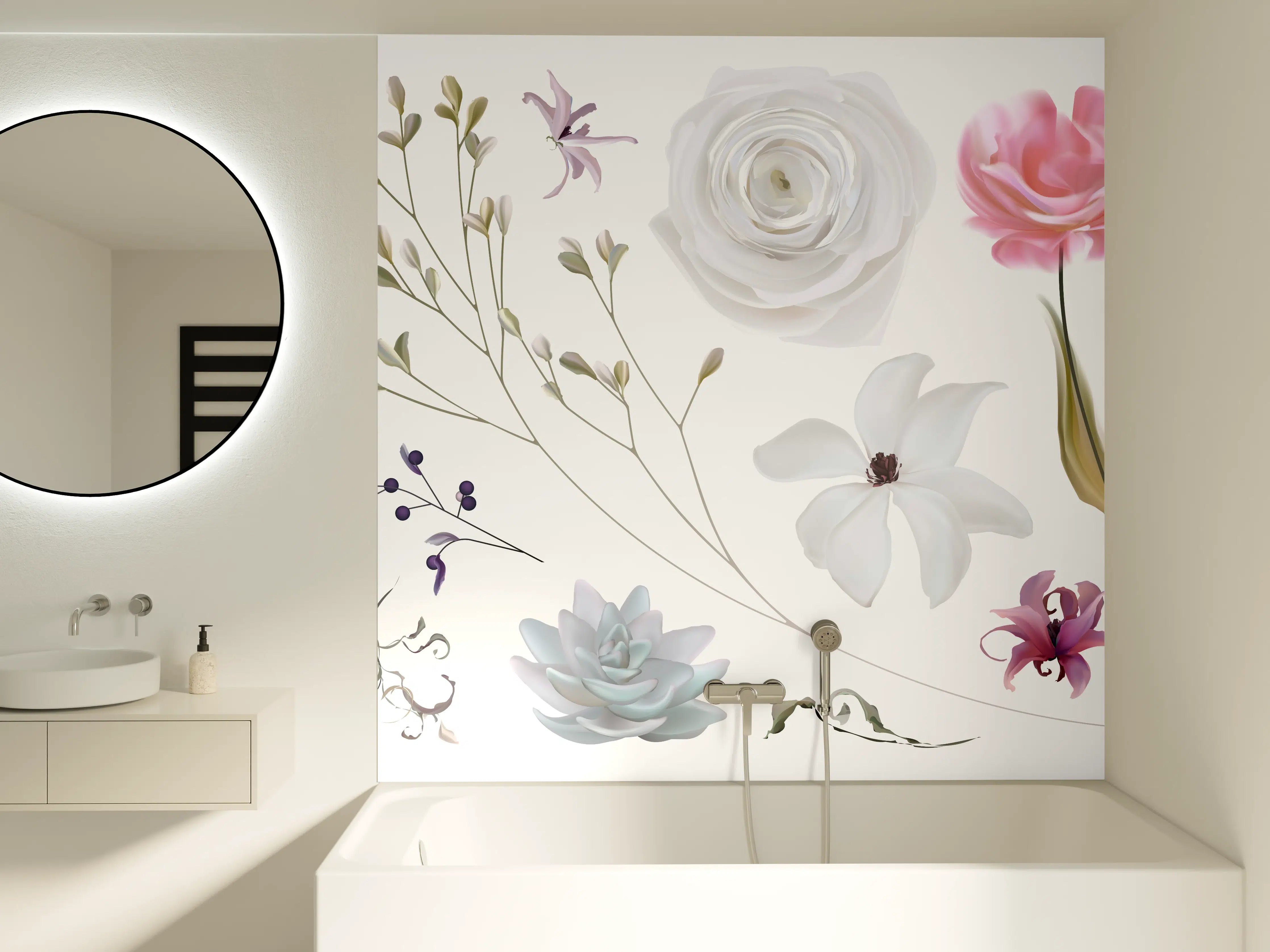 Badewannen-Rückwand - Bunte Blumenillustrationen Set