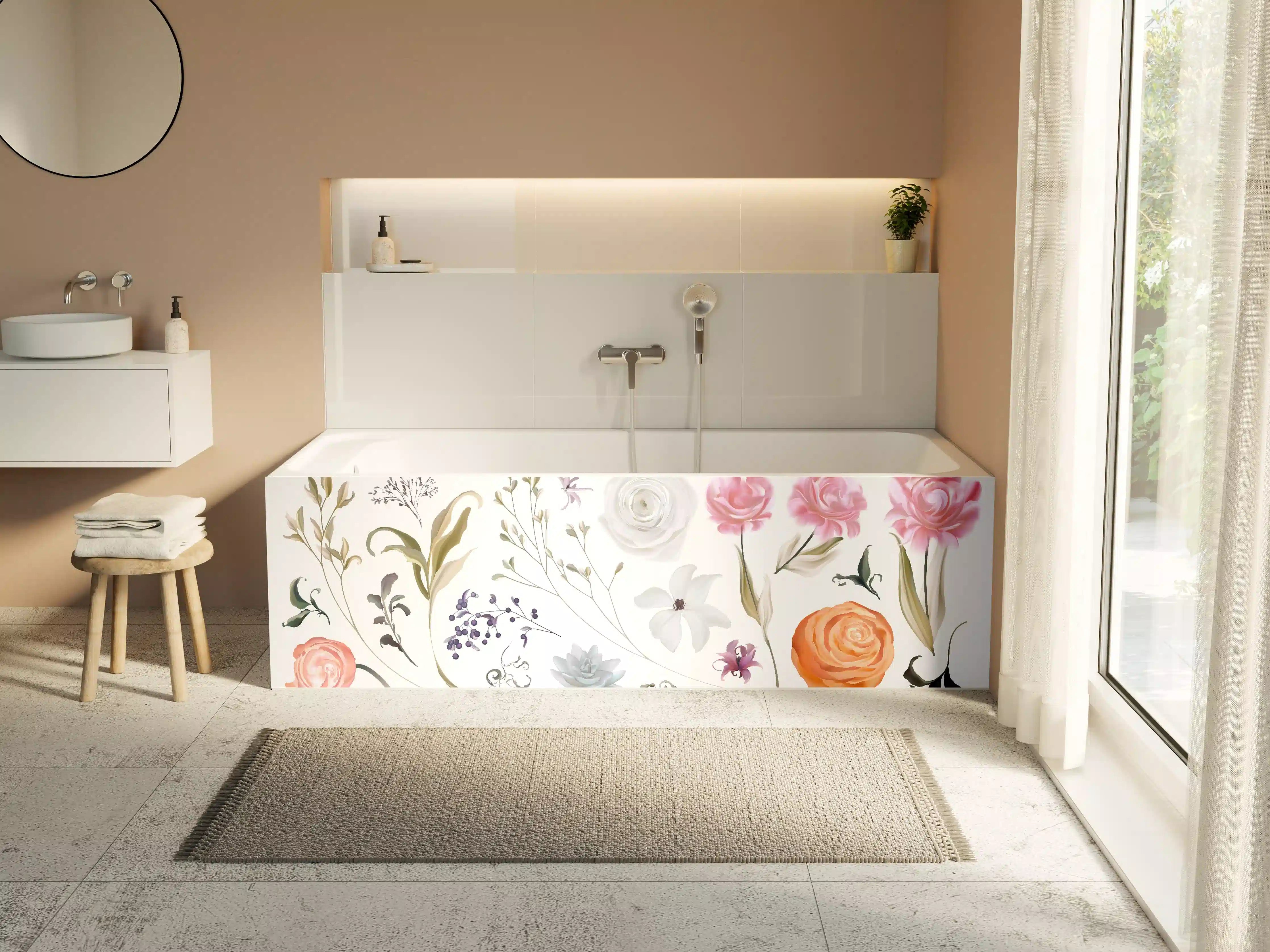 Badewannen-Rückwand - Bunte Blumenillustrationen Set