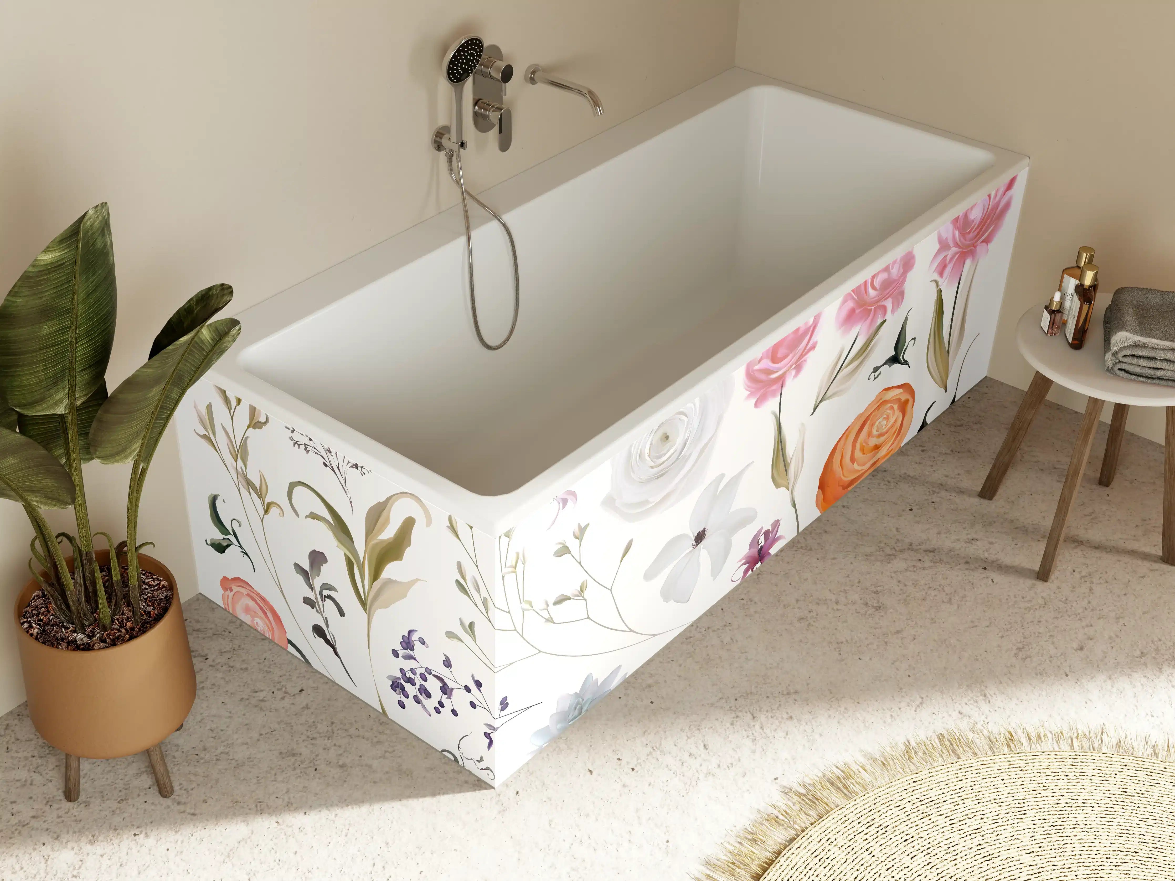 Badewannen-Rückwand - Bunte Blumenillustrationen Set