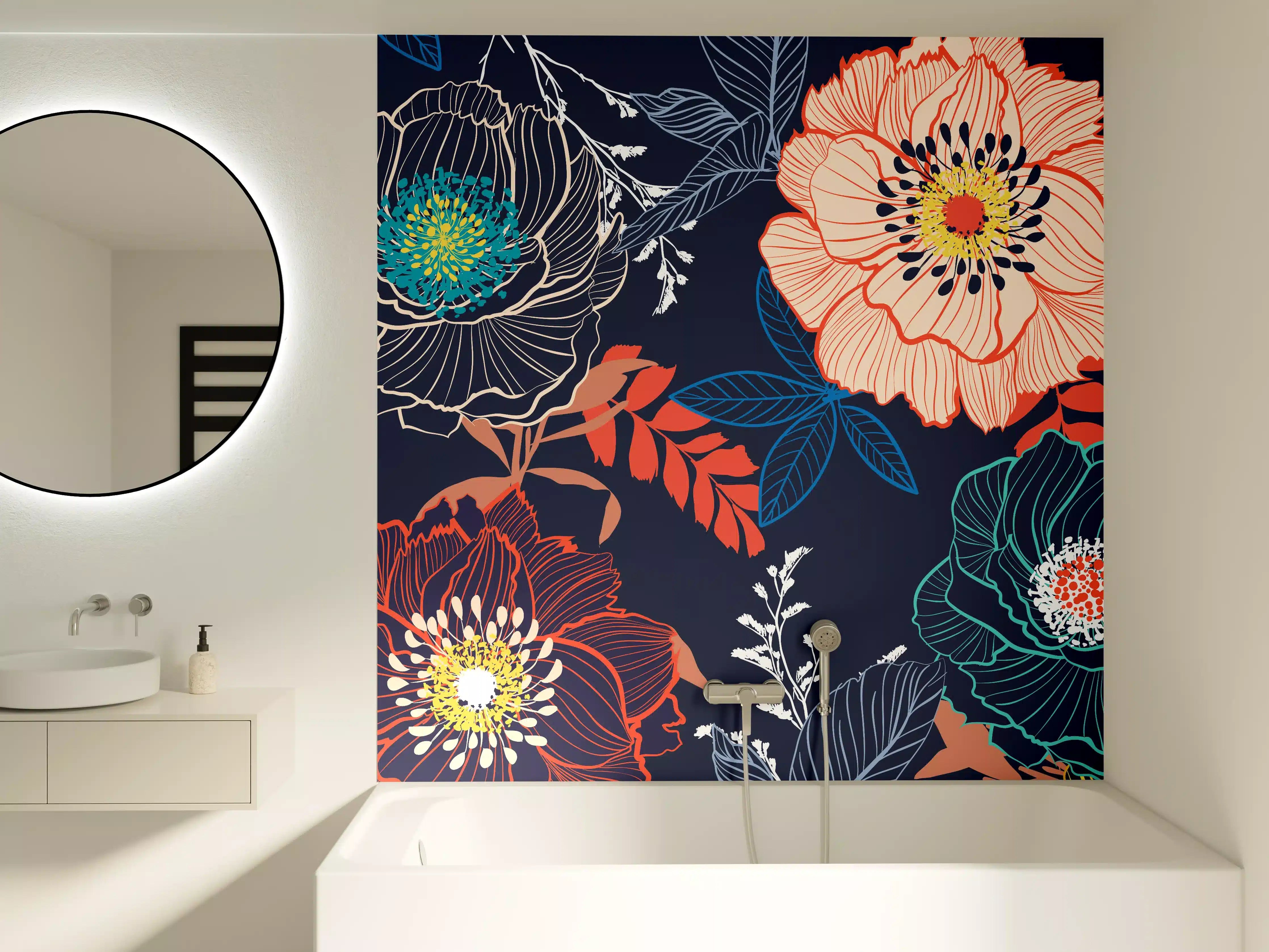 Badewannen-Rückwand - Bunte Blumenkunst
