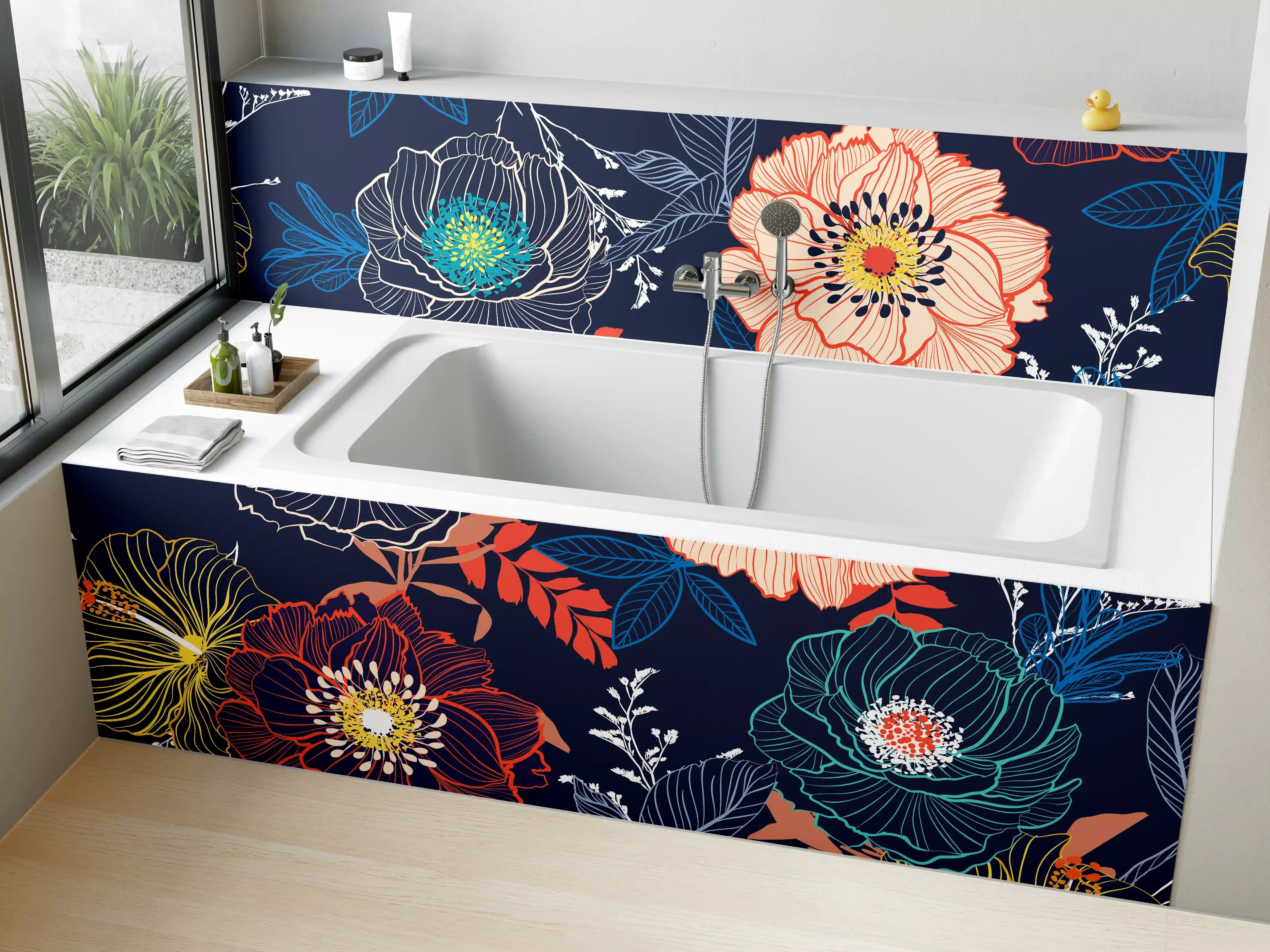 Badewannen-Rückwand - Bunte Blumenkunst