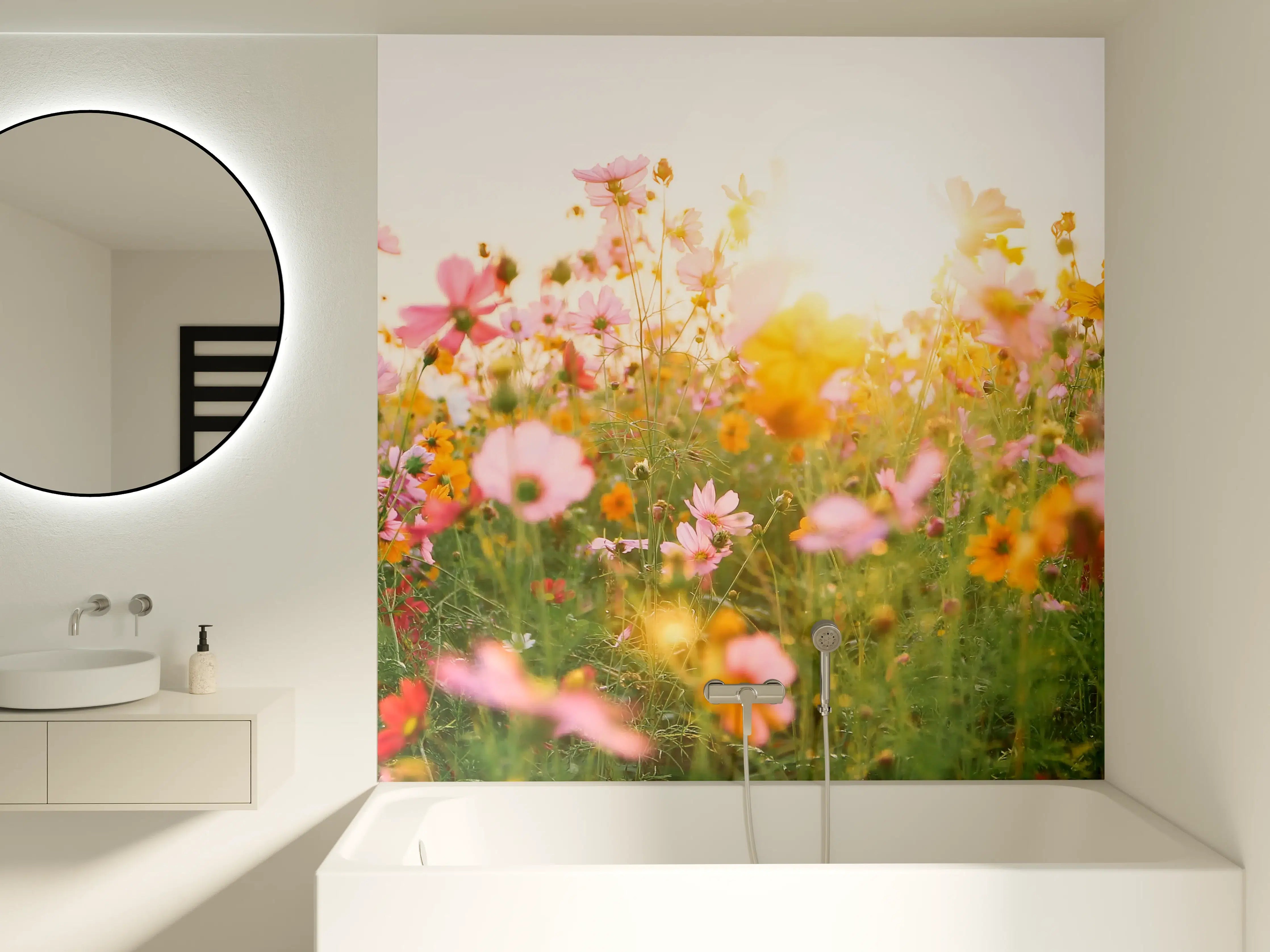 Badewannen-Rückwand - Bunte Blumenwiese mit Sonnenlicht