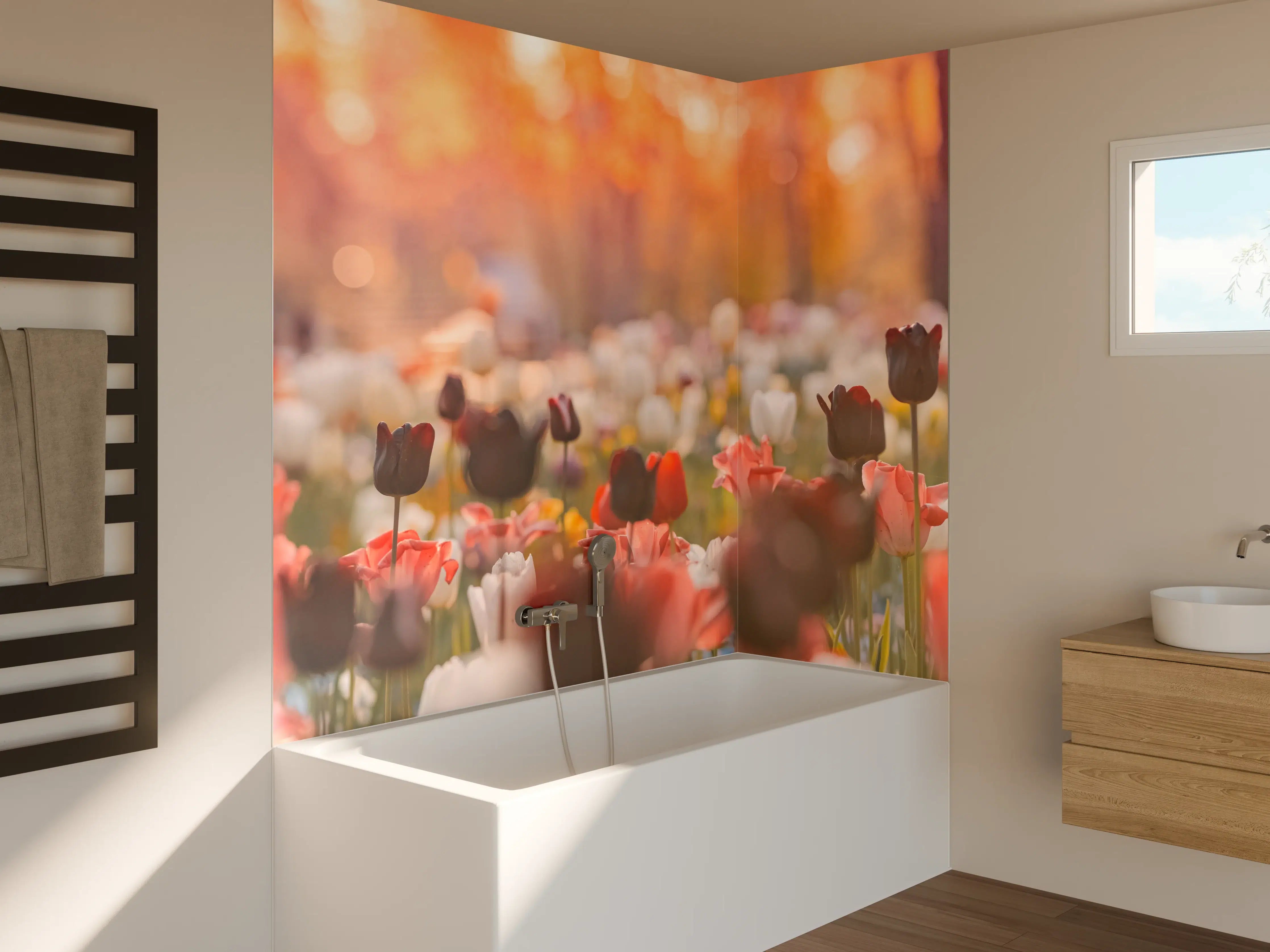 Badewannen-Rückwand - Bunte Blumenwiese mit Tulpen
