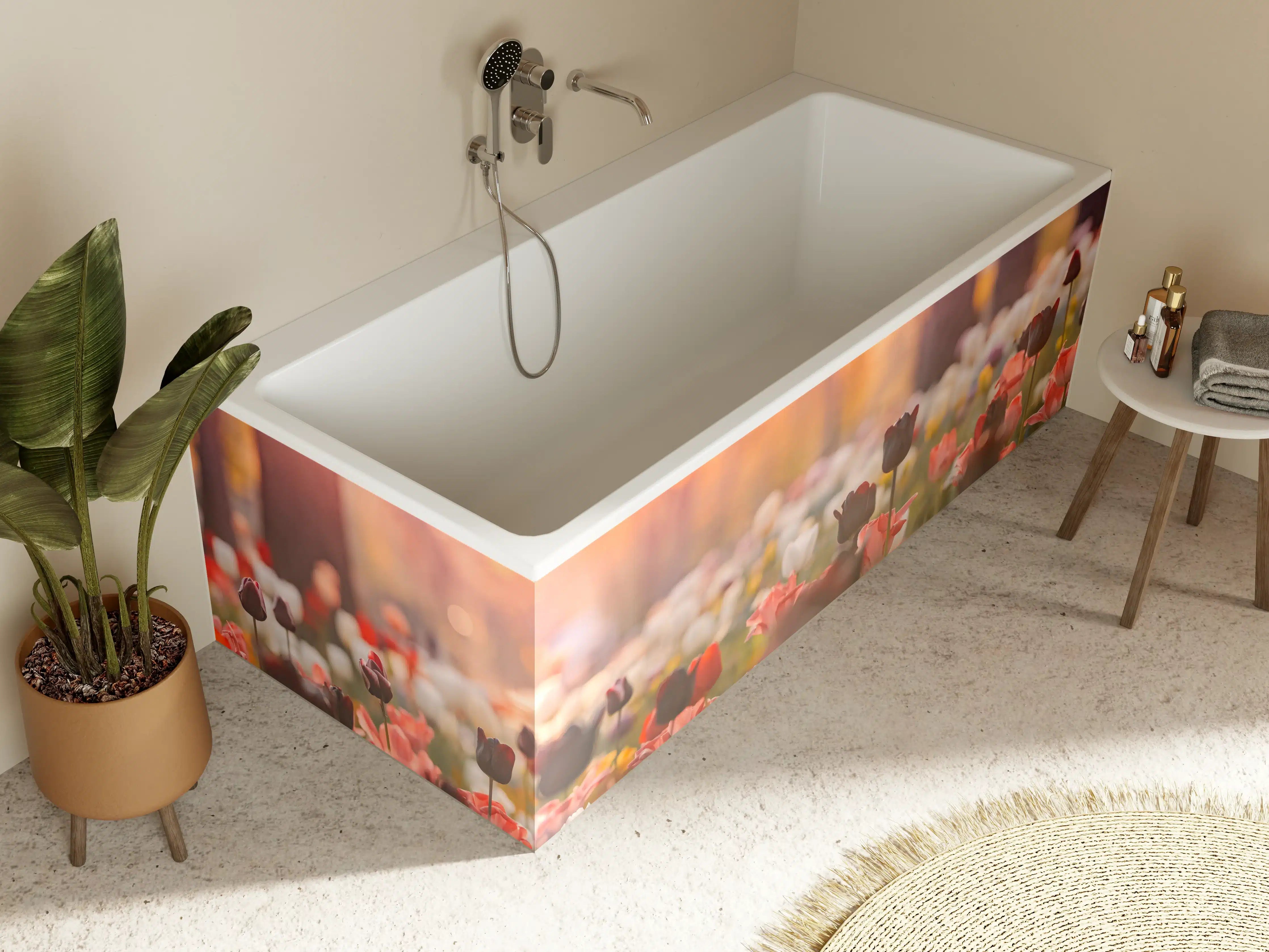 Badewannen-Rückwand - Bunte Blumenwiese mit Tulpen