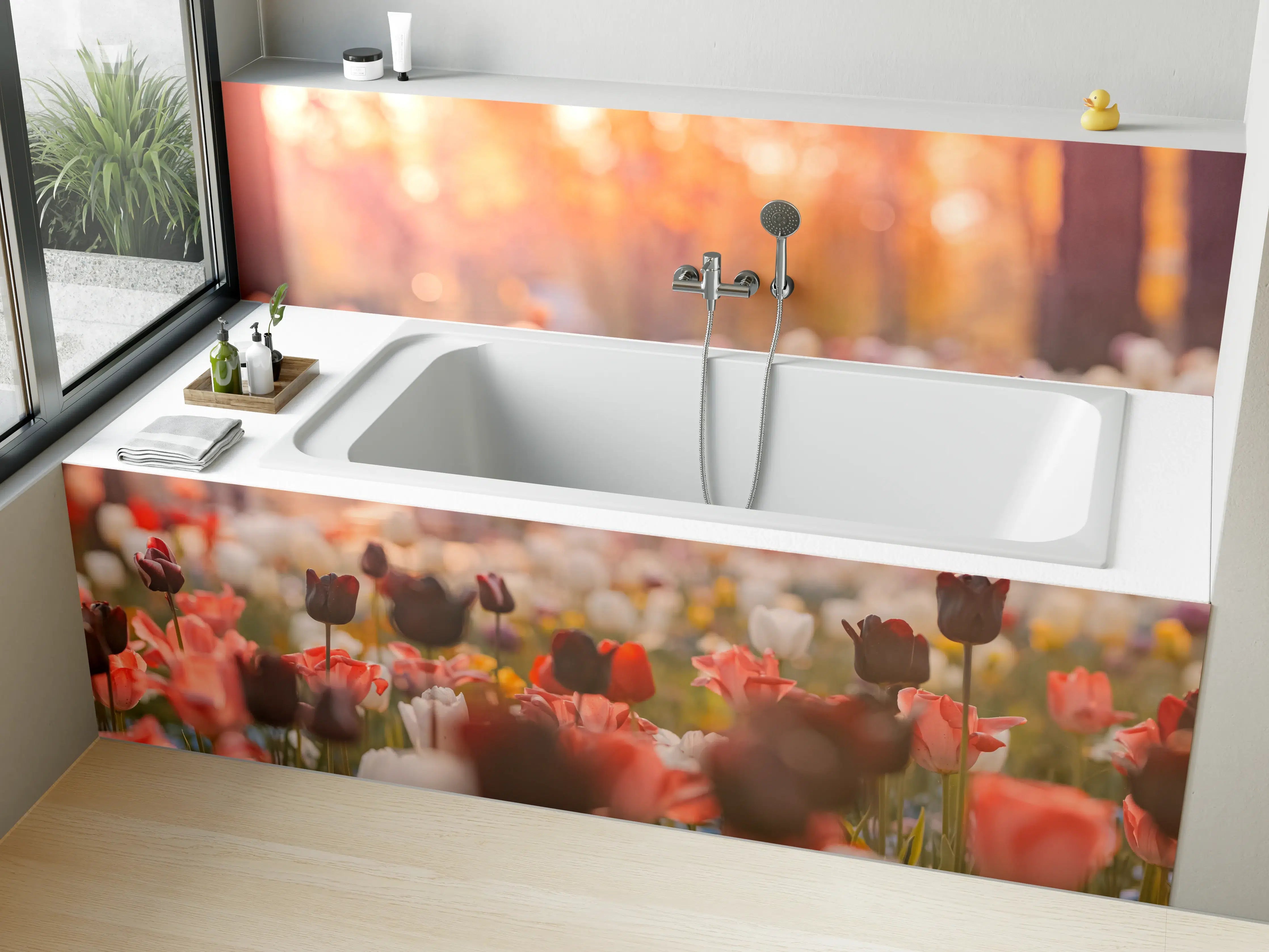 Badewannen-Rückwand - Bunte Blumenwiese mit Tulpen