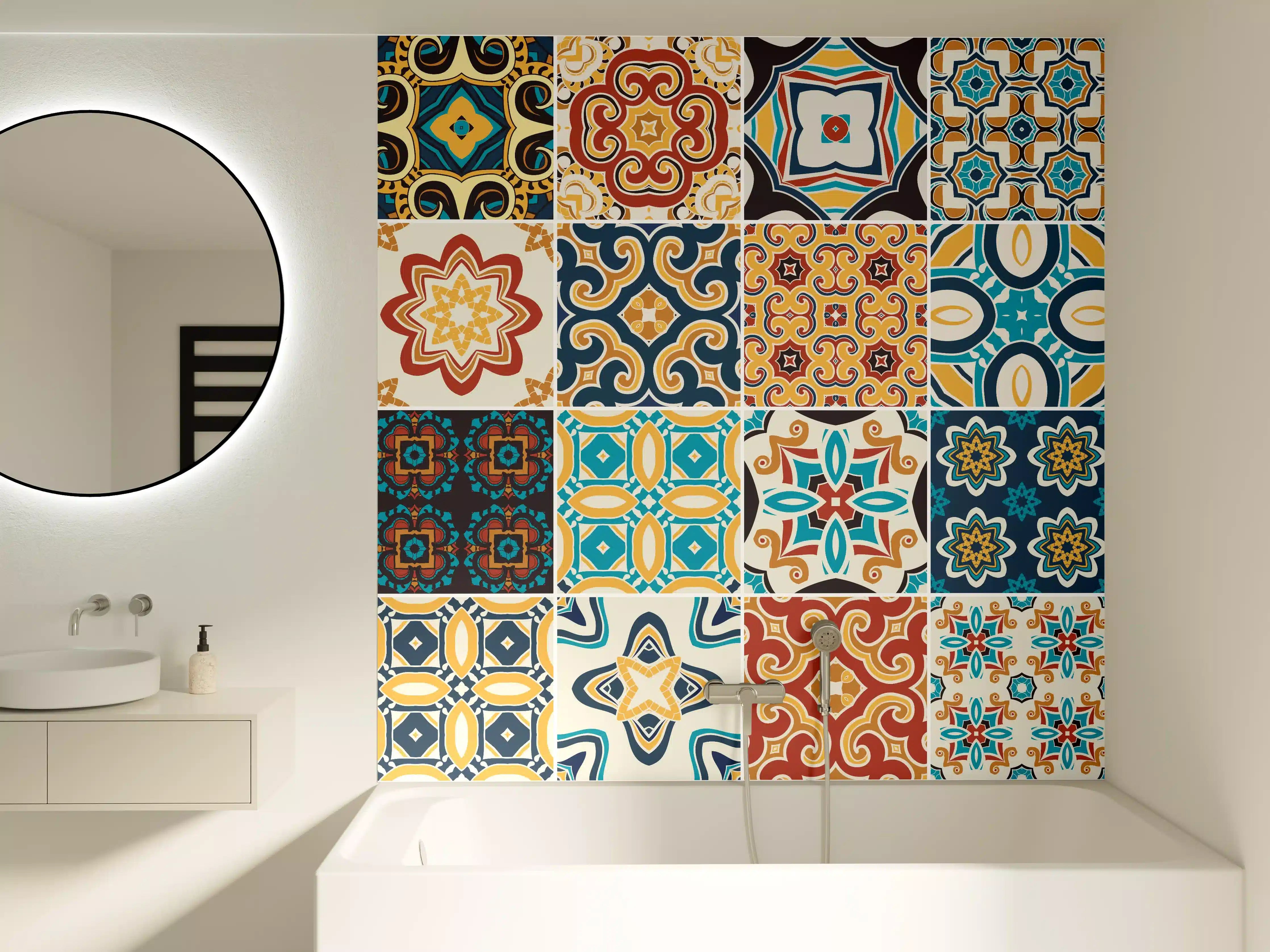 Badewannen-Rückwand - Bunte Fliesen Mosaik Designs