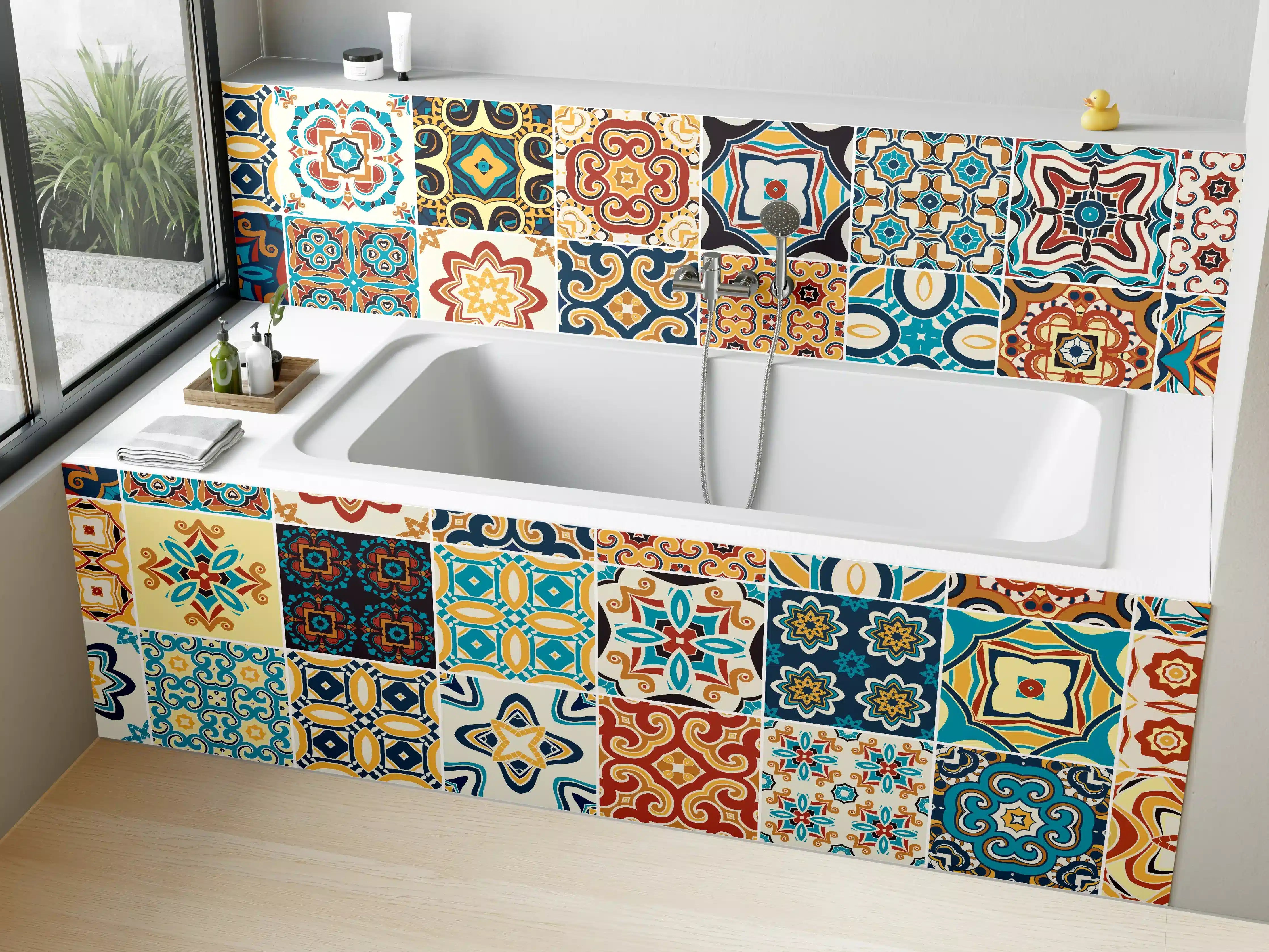 Badewannen-Rückwand - Bunte Fliesen Mosaik Designs