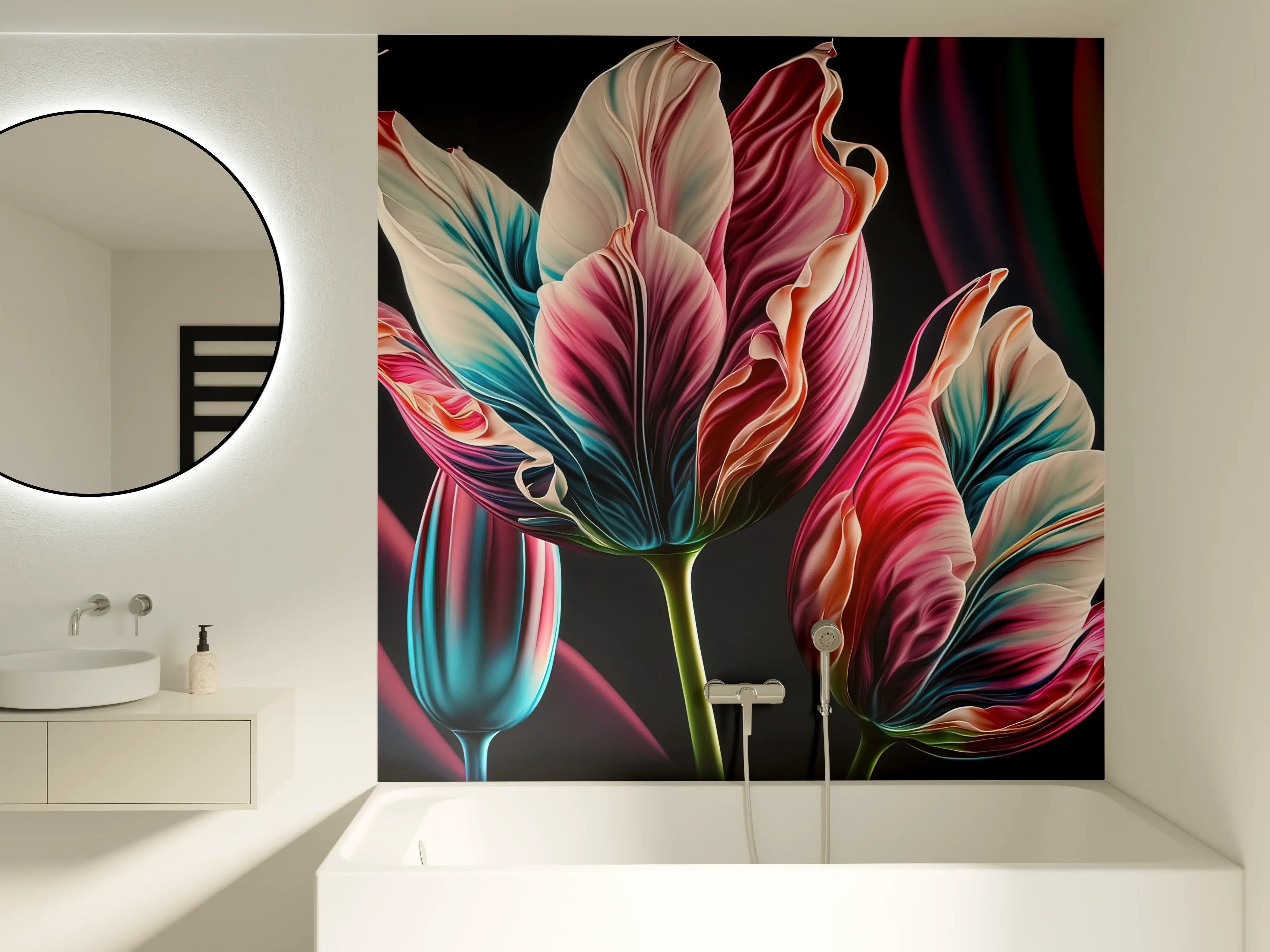 Badewannen-Rückwand - Bunte Fluid Kunst Tulpen
