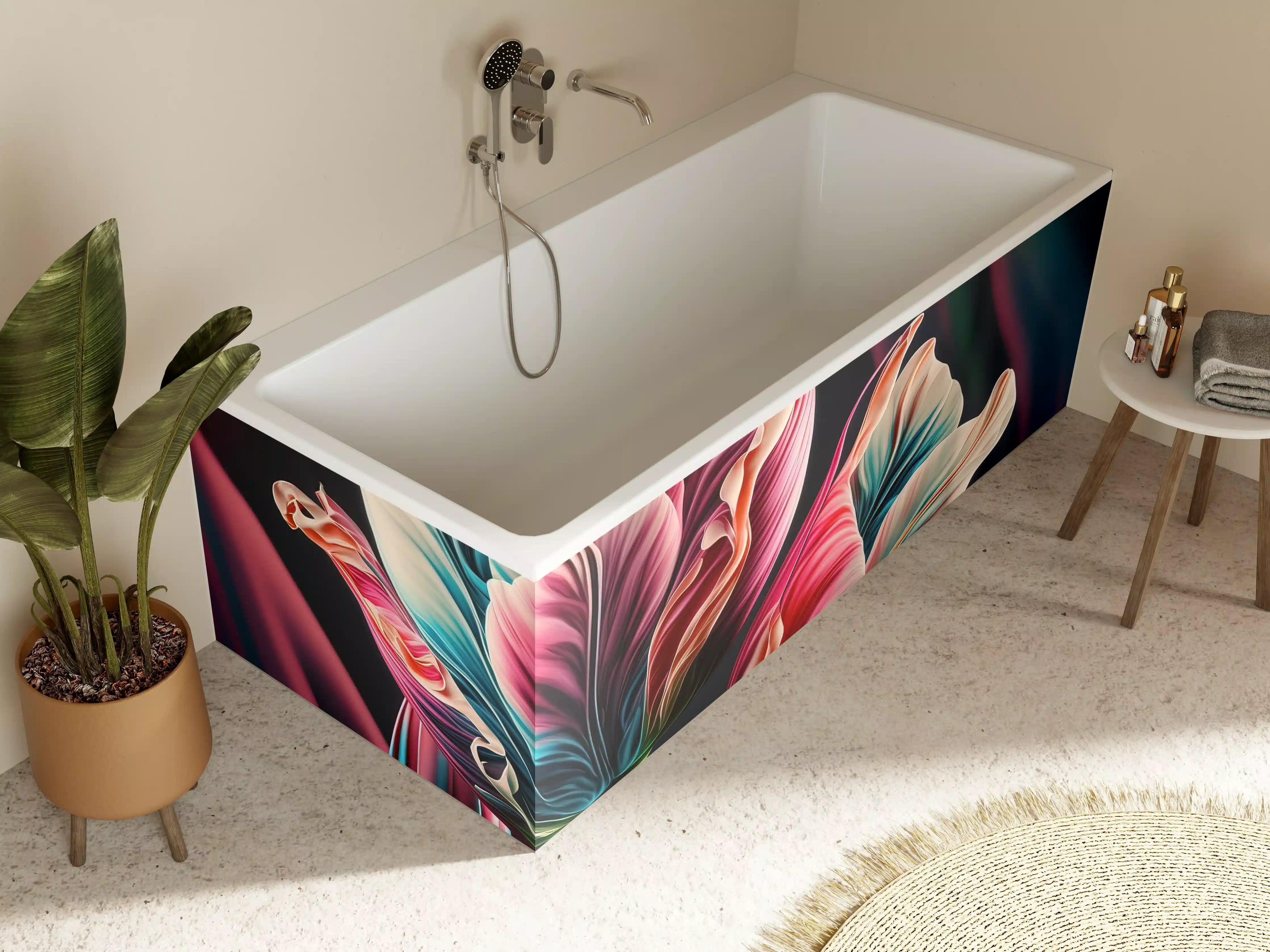 Badewannen-Rückwand - Bunte Fluid Kunst Tulpen