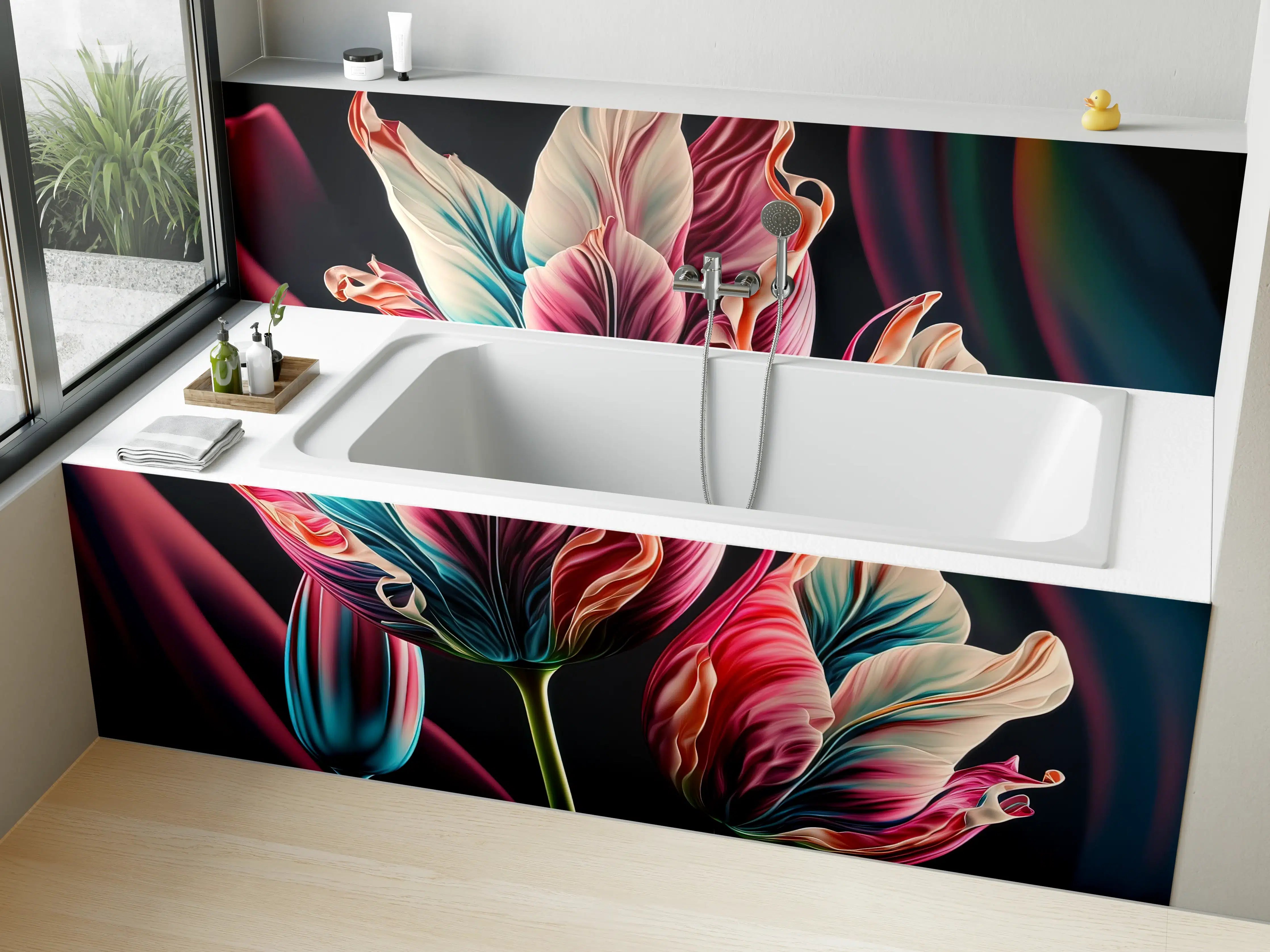 Badewannen-Rückwand - Bunte Fluid Kunst Tulpen