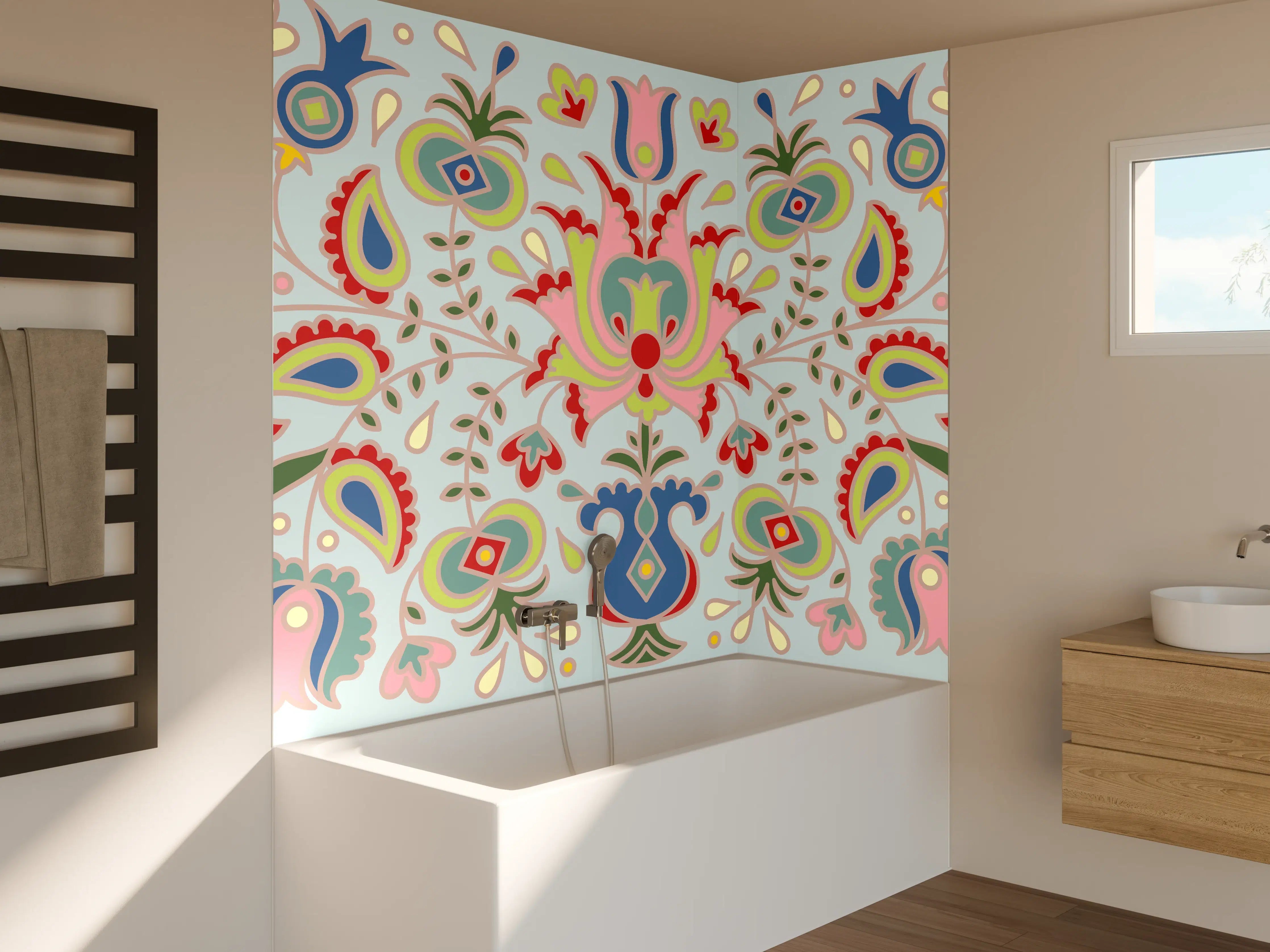 Badewannen-Rückwand - Bunte Folklore-Muster Textilprint