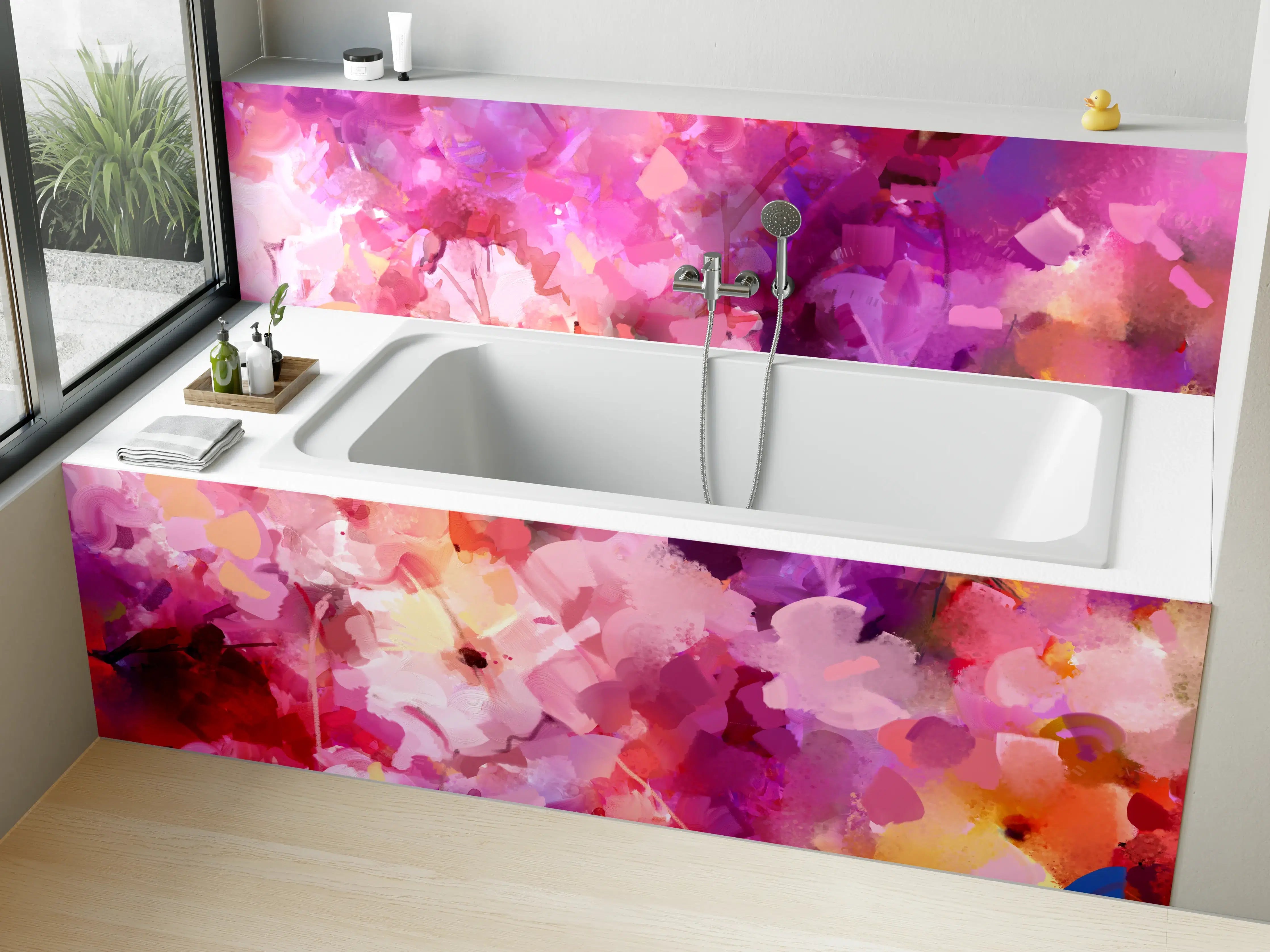 Badewannen-Rückwand - Bunte Frühlingsblumen Malerei