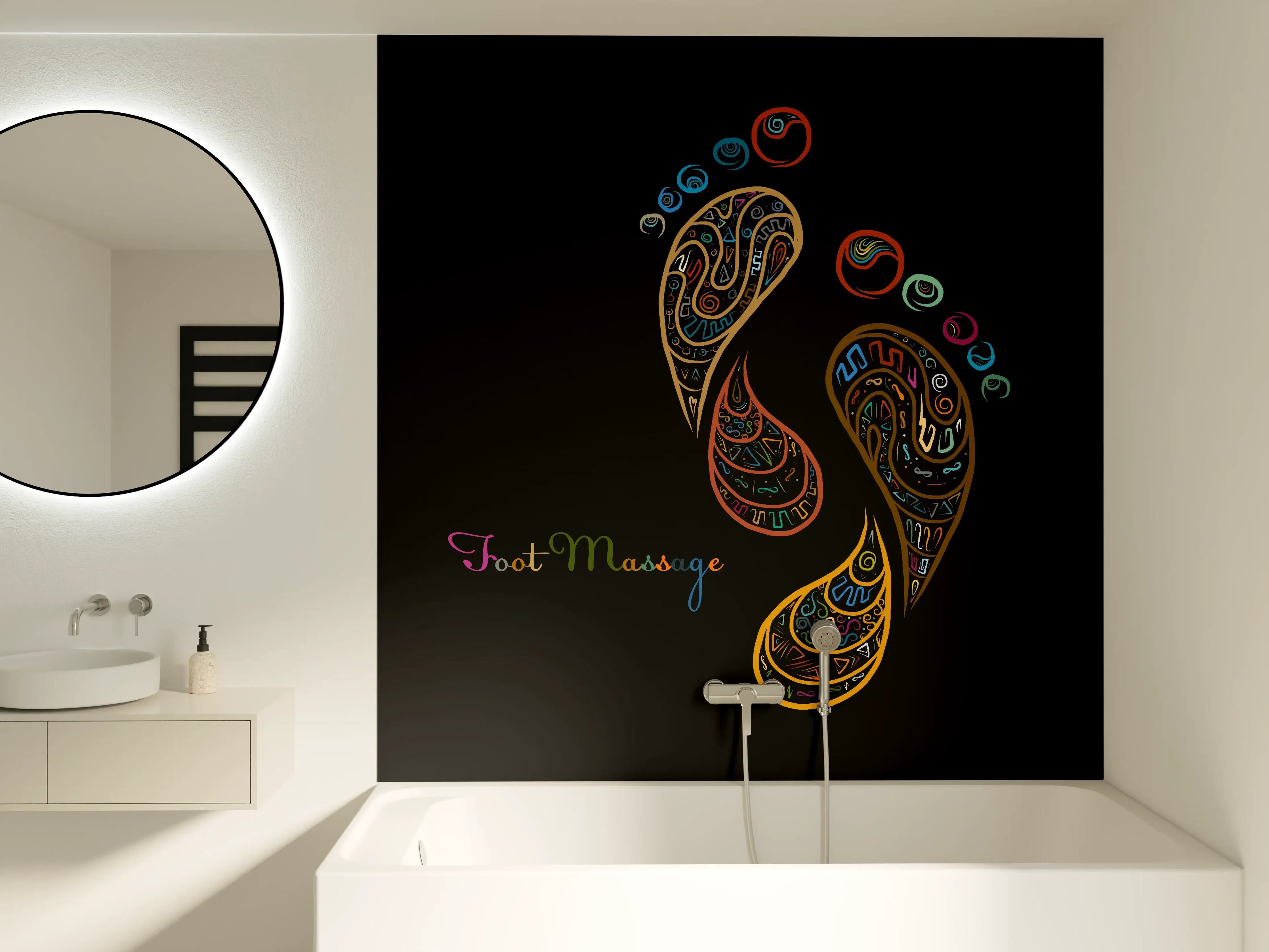 Badewannen-Rückwand - Bunte Fußmassage Illustration