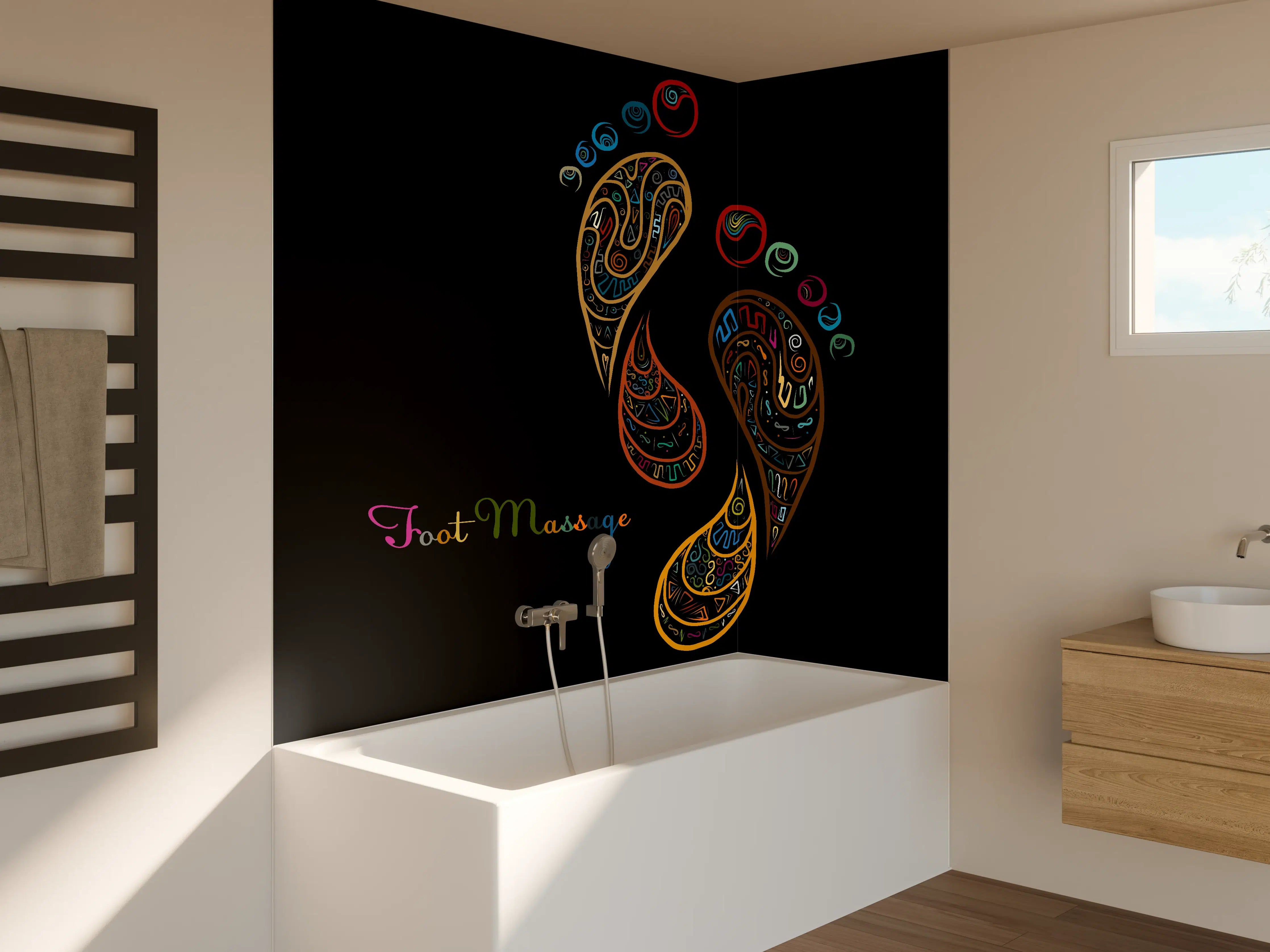 Badewannen-Rückwand - Bunte Fußmassage Illustration