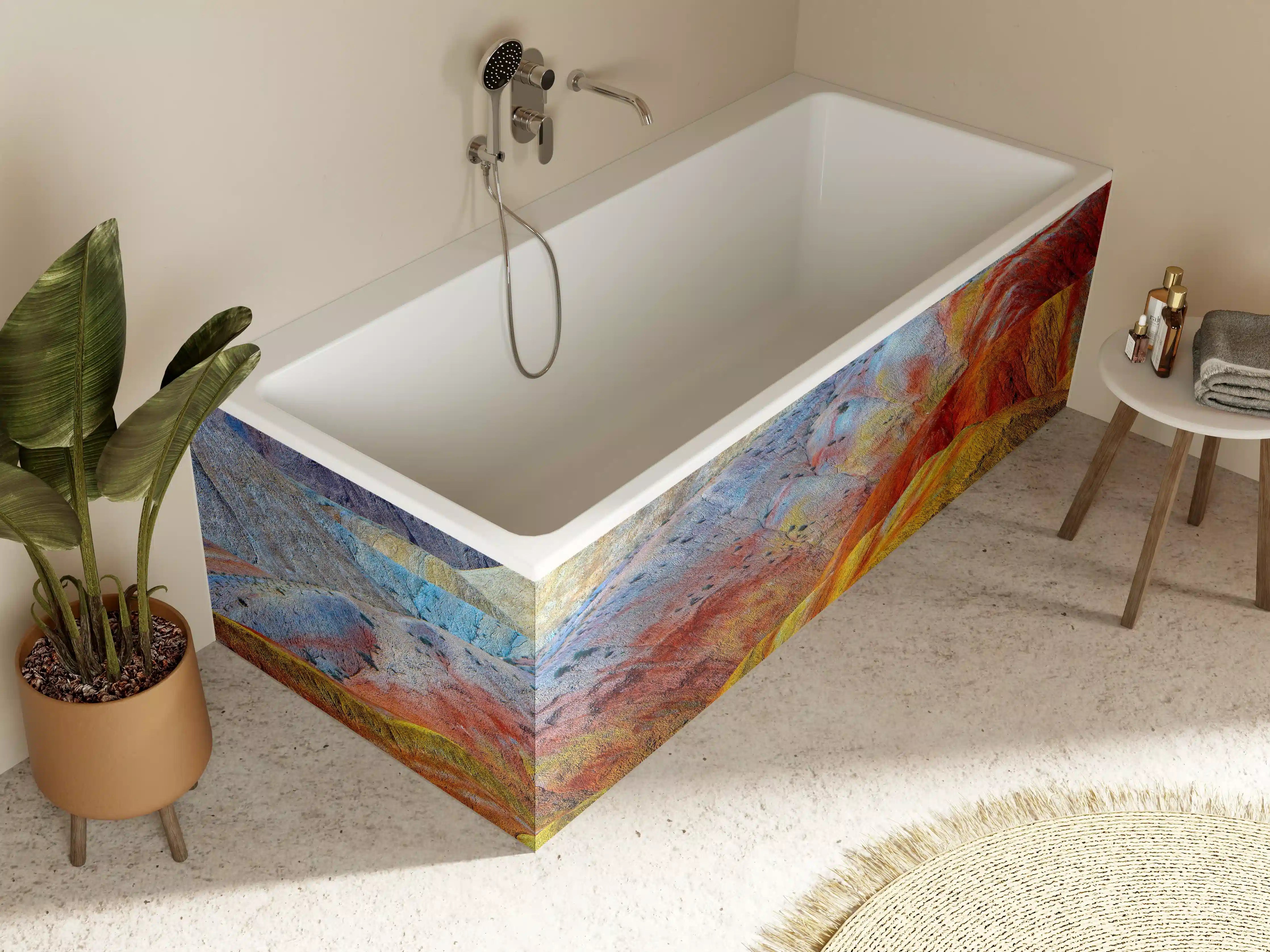 Badewannen-Rückwand - Bunte Gebirgslandschaft mit Farbverlauf
