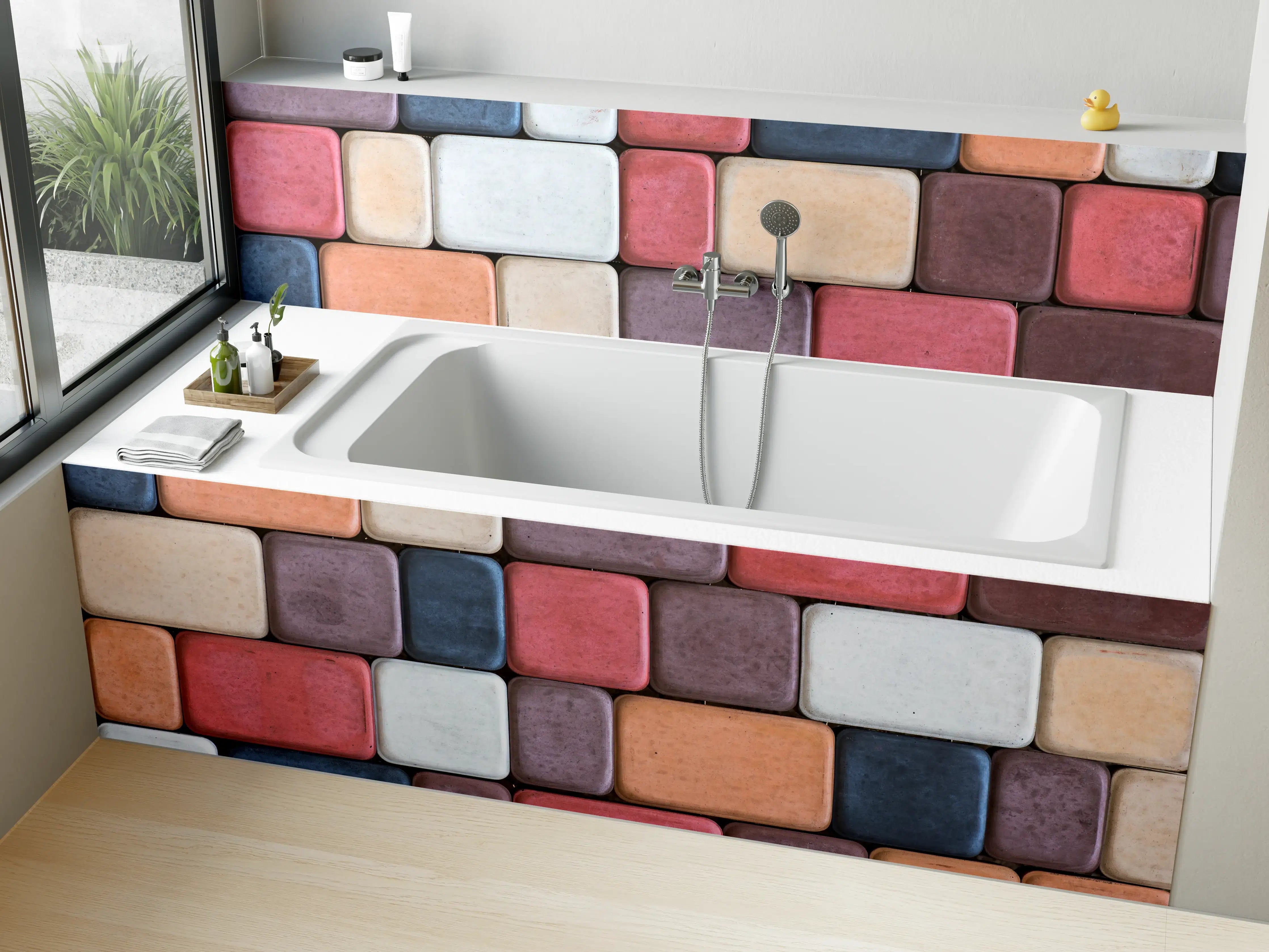 Badewannen-Rückwand - Bunte Geometrische Fliesen