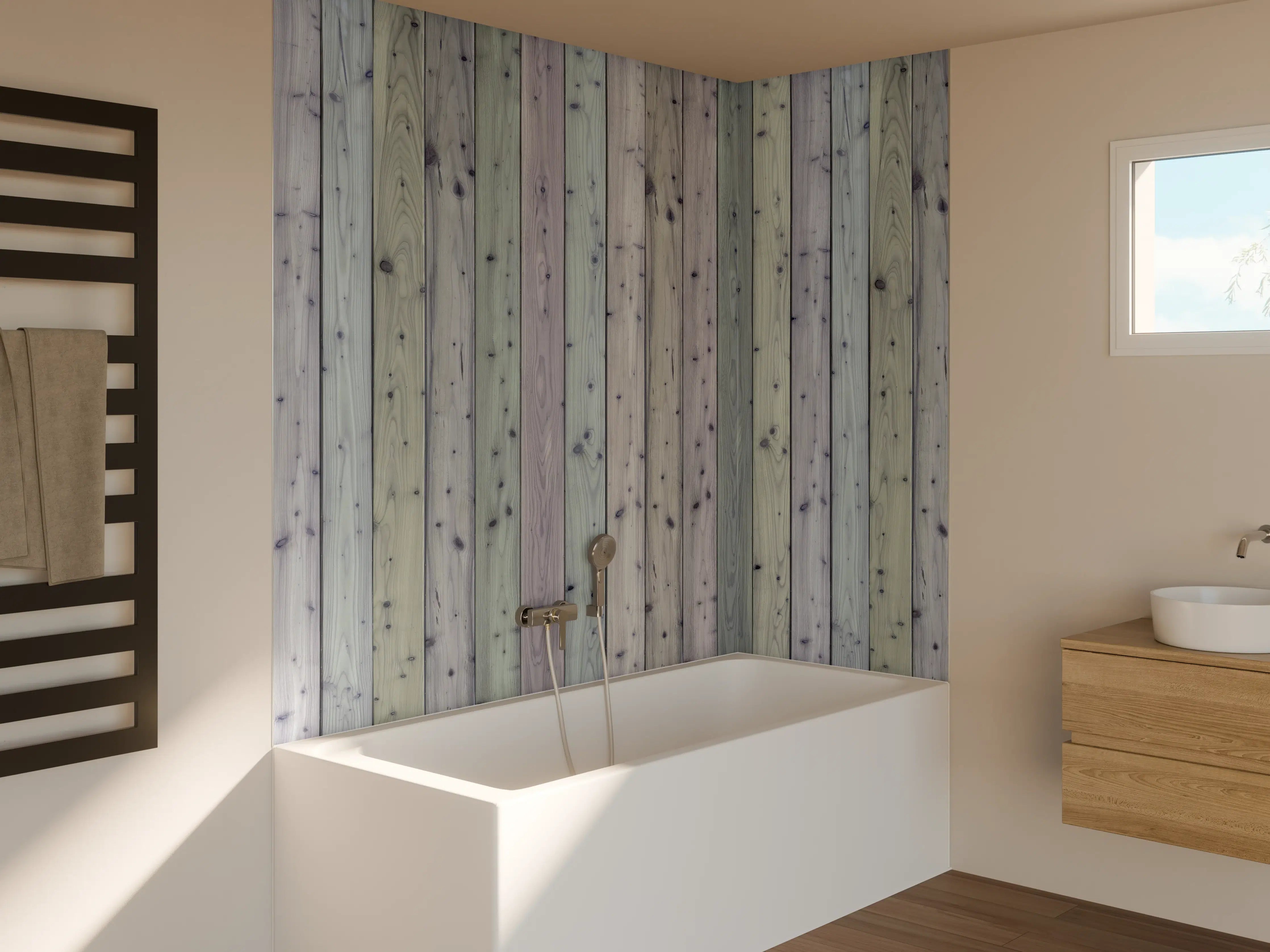 Badewannen-Rückwand - Bunte Holz Wand Textur