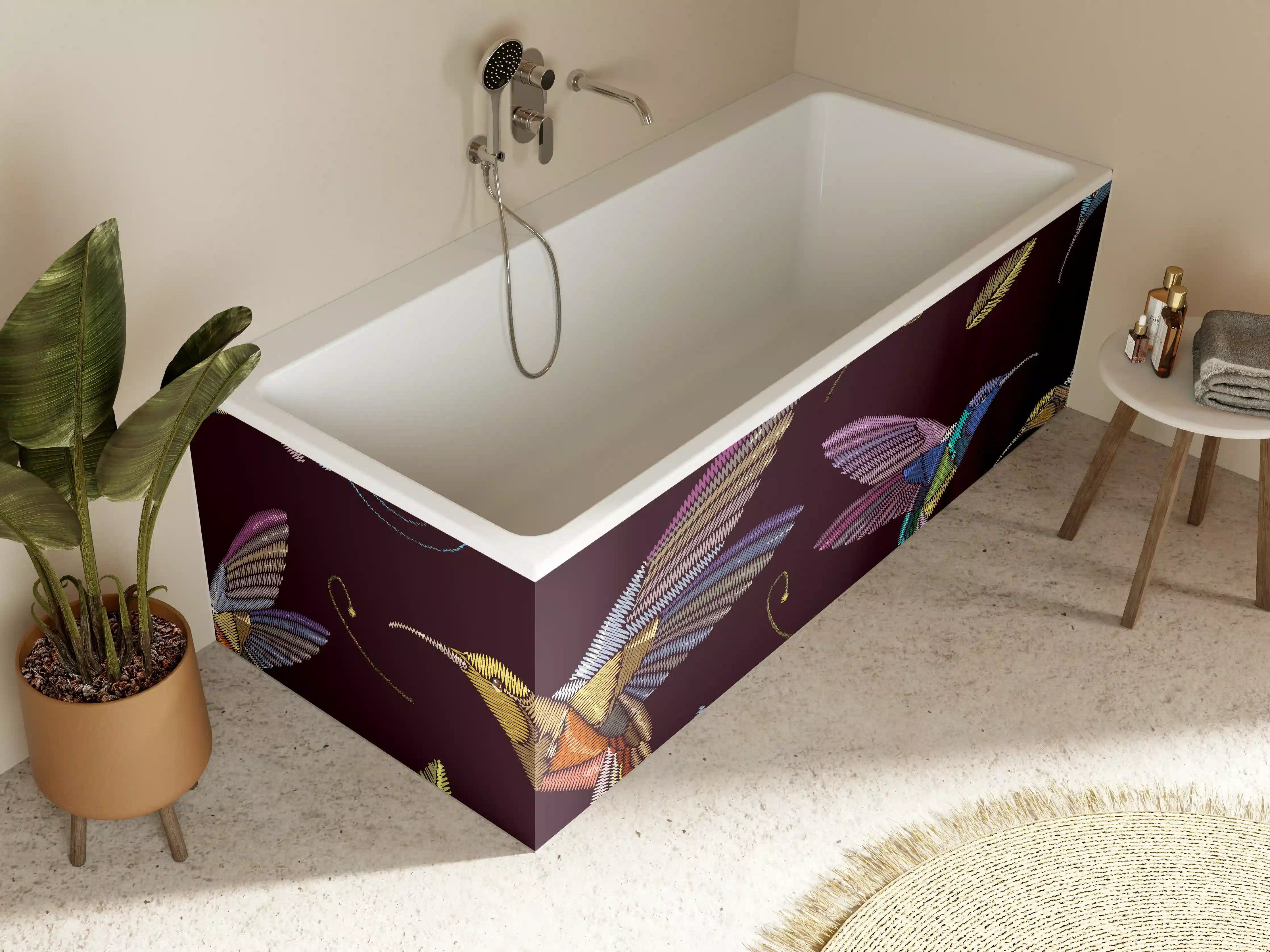 Badewannen-Rückwand - Bunte Kolibri-Stickerei-Muster