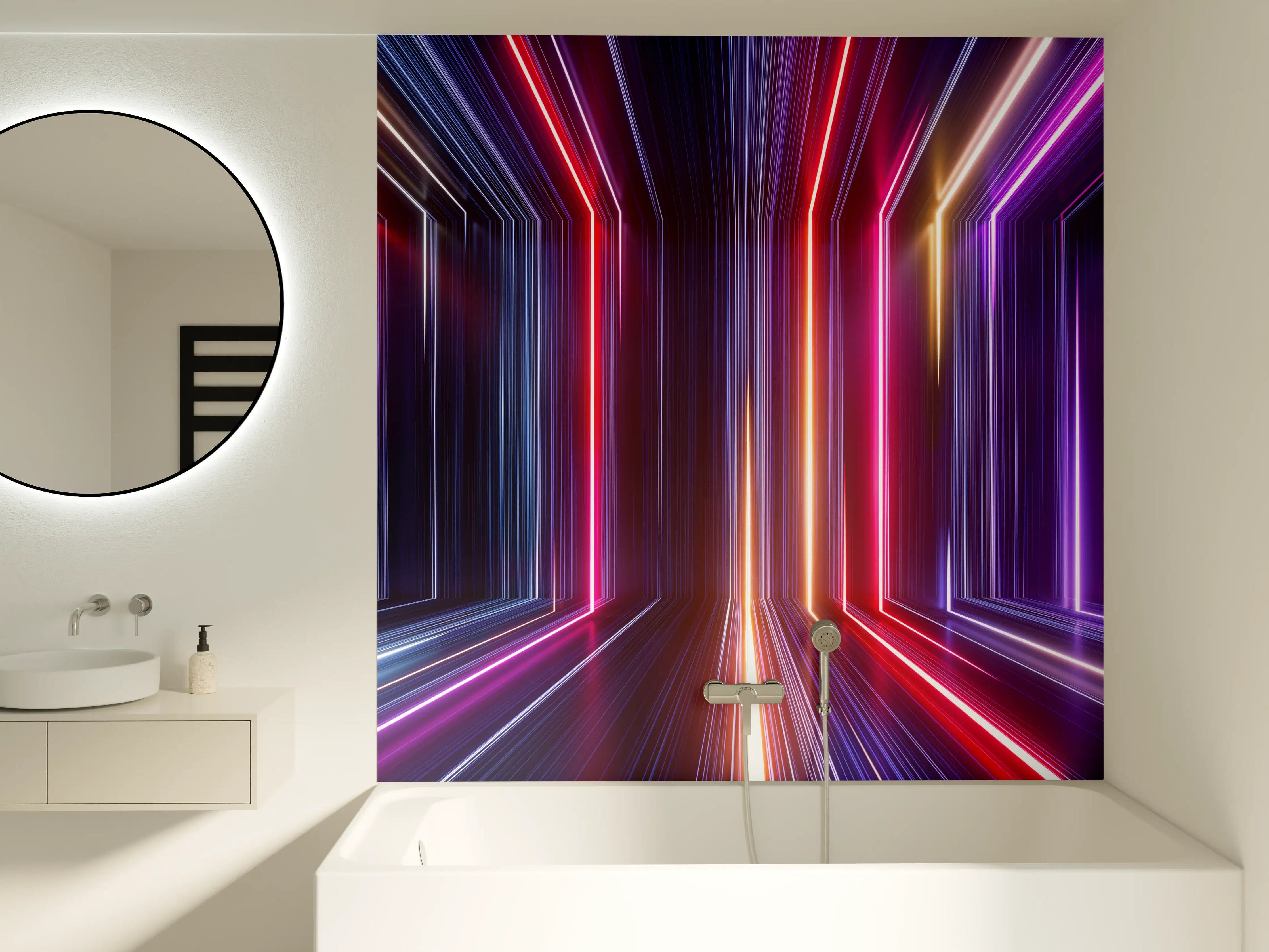 Badewannen-Rückwand - Bunte LED-Lichter im dunklen Tunnel