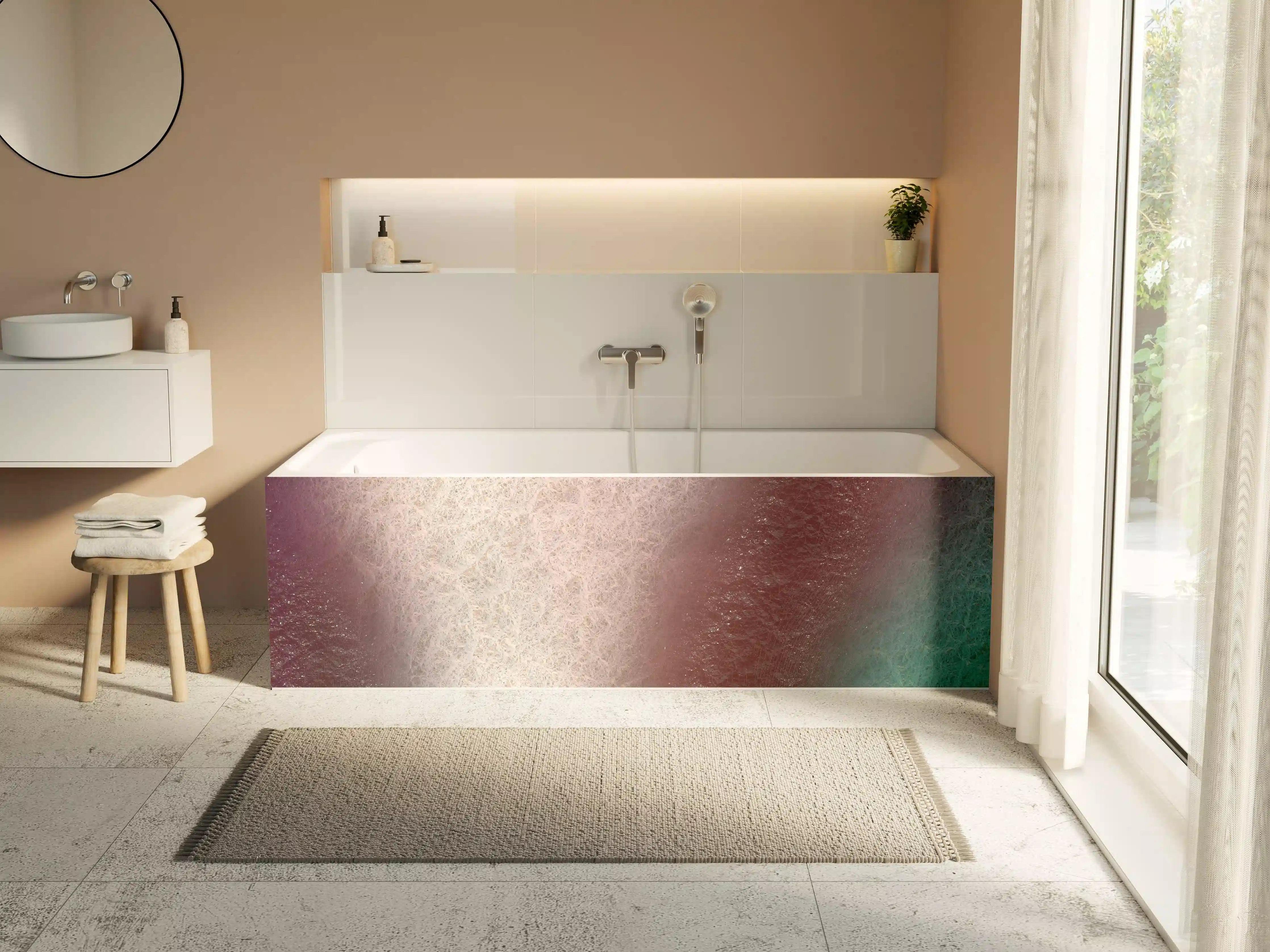 Badewannen-Rückwand - Bunte Marmor-Textur in warmen Tönen