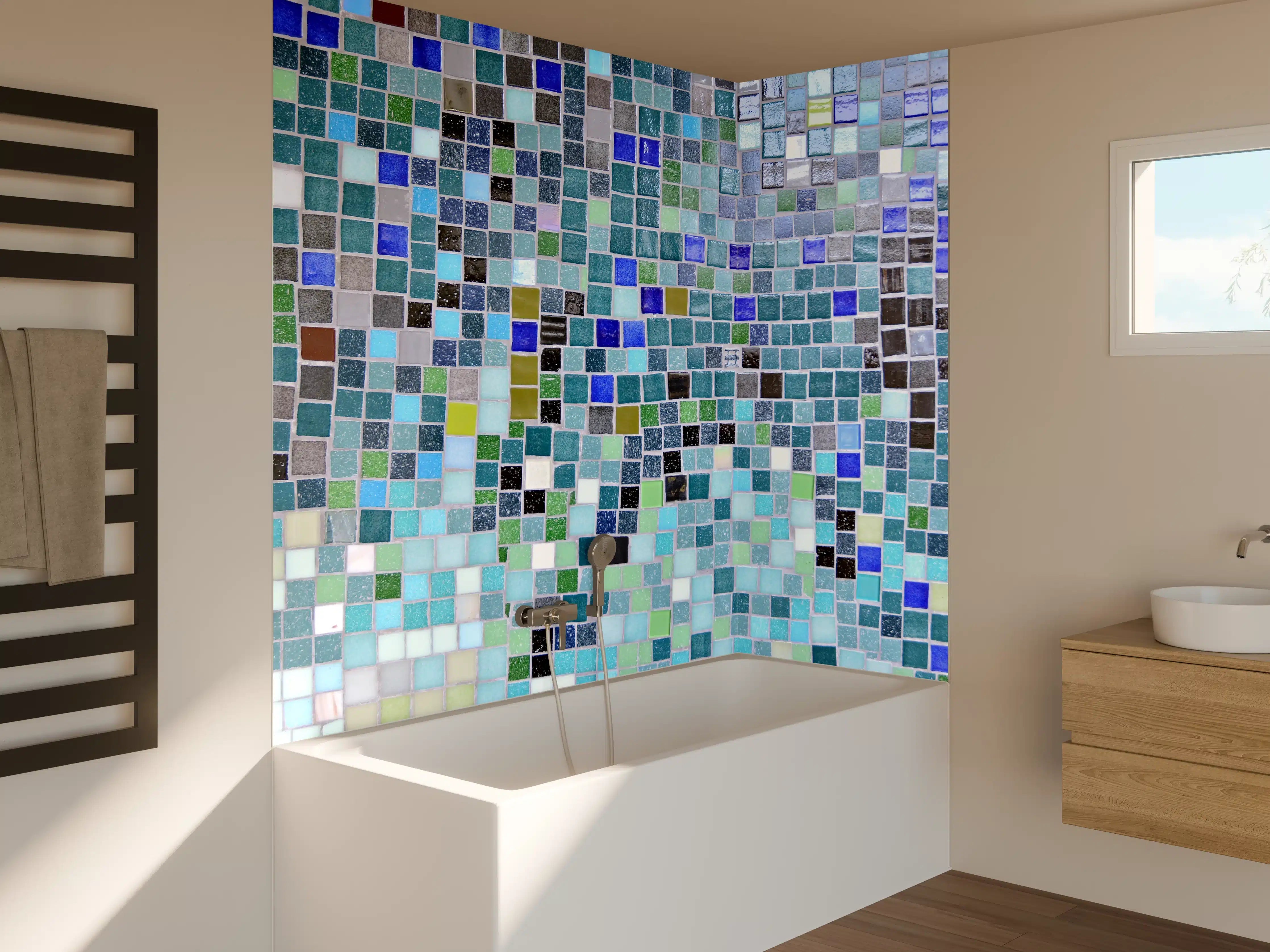 Badewannen-Rückwand - Bunte Mosaikfliesen-Wand