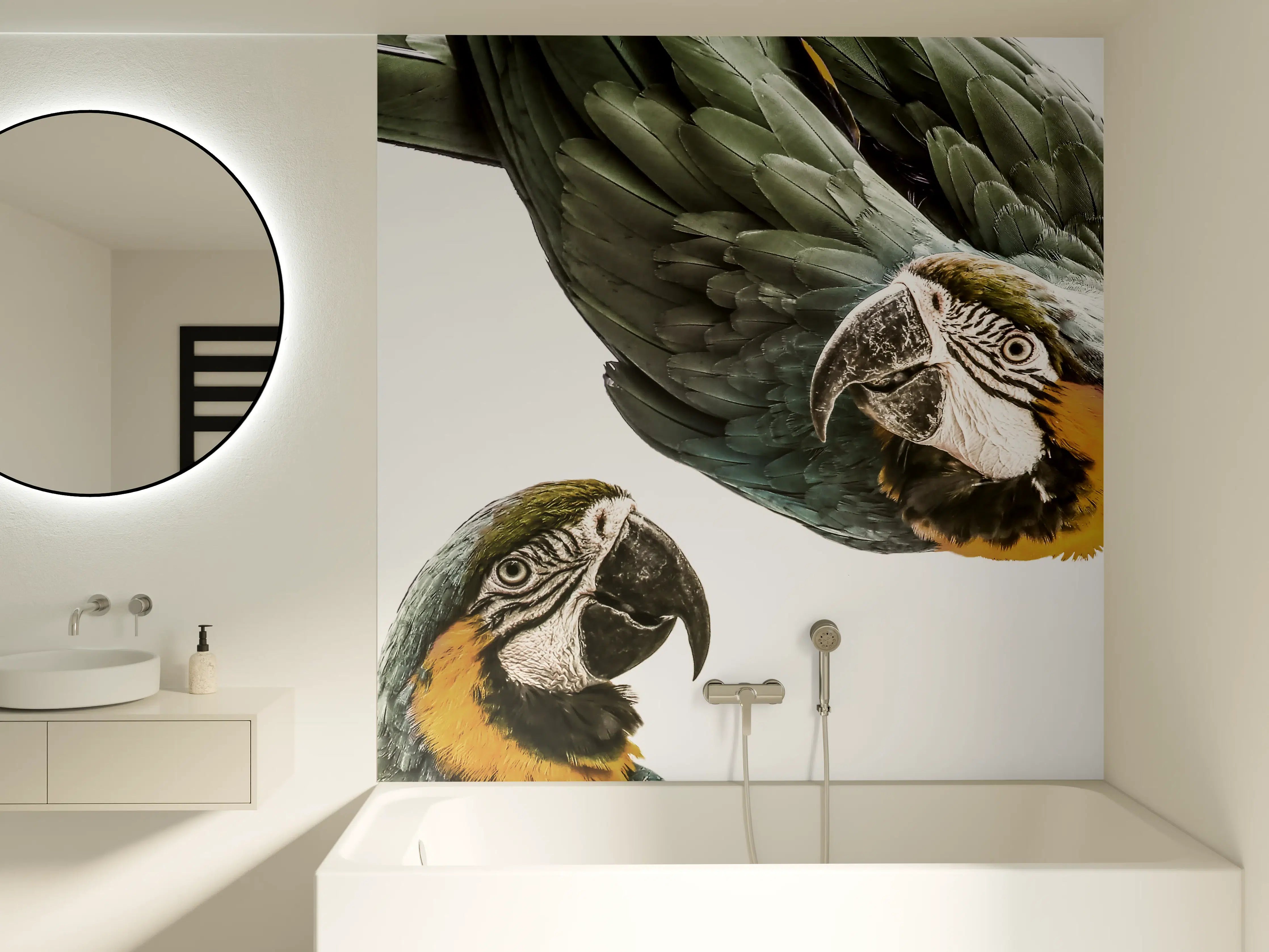 Badewannen-Rückwand - Bunte Papageien in High-Key