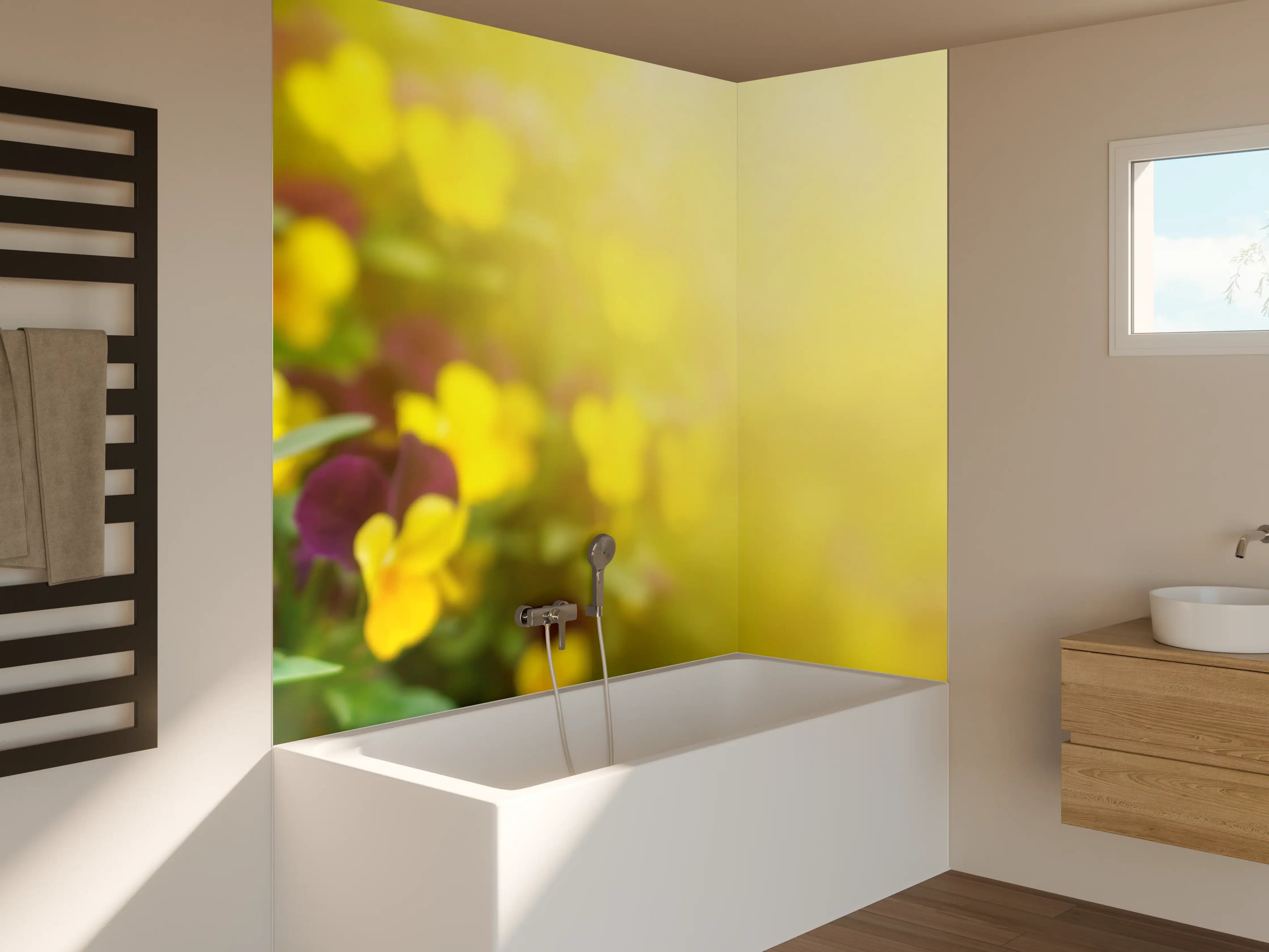 Badewannen-Rückwand - Bunte Veilchen in Frühlingstimmung