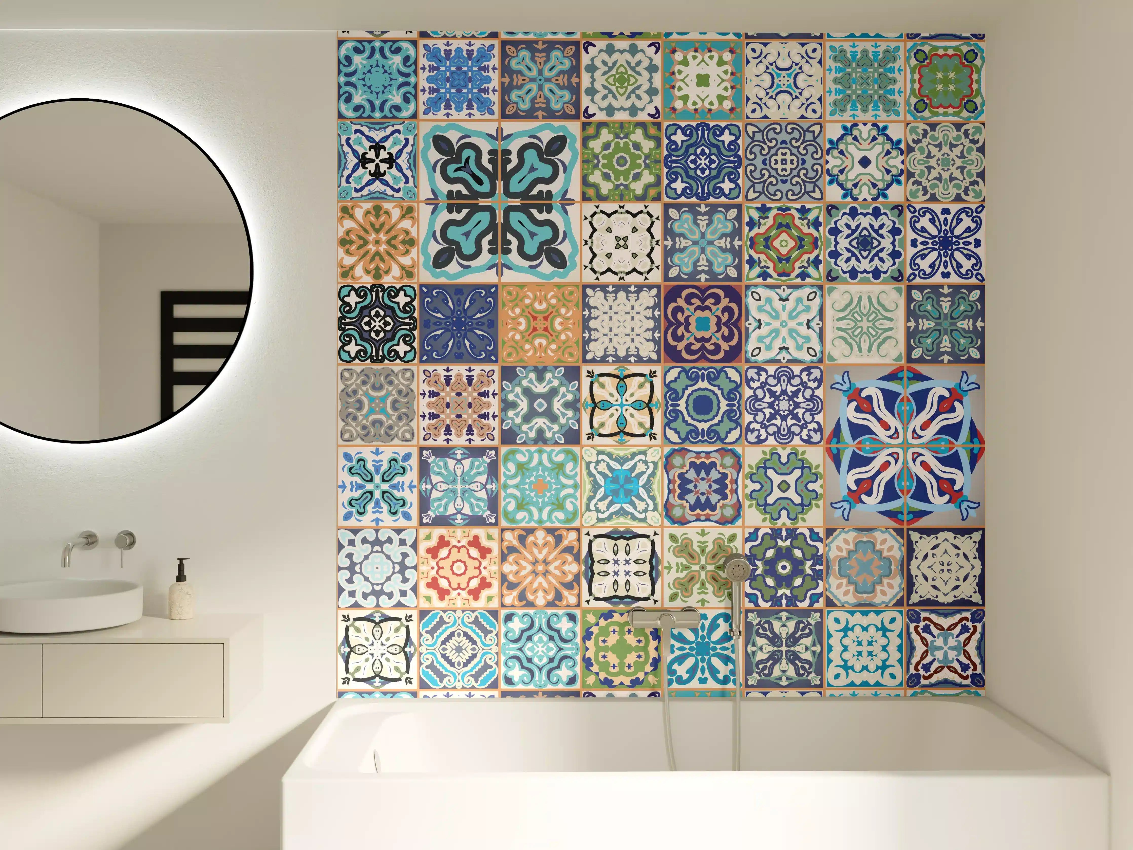 Badewannen-Rückwand - Bunte Vintage Fliesenmuster