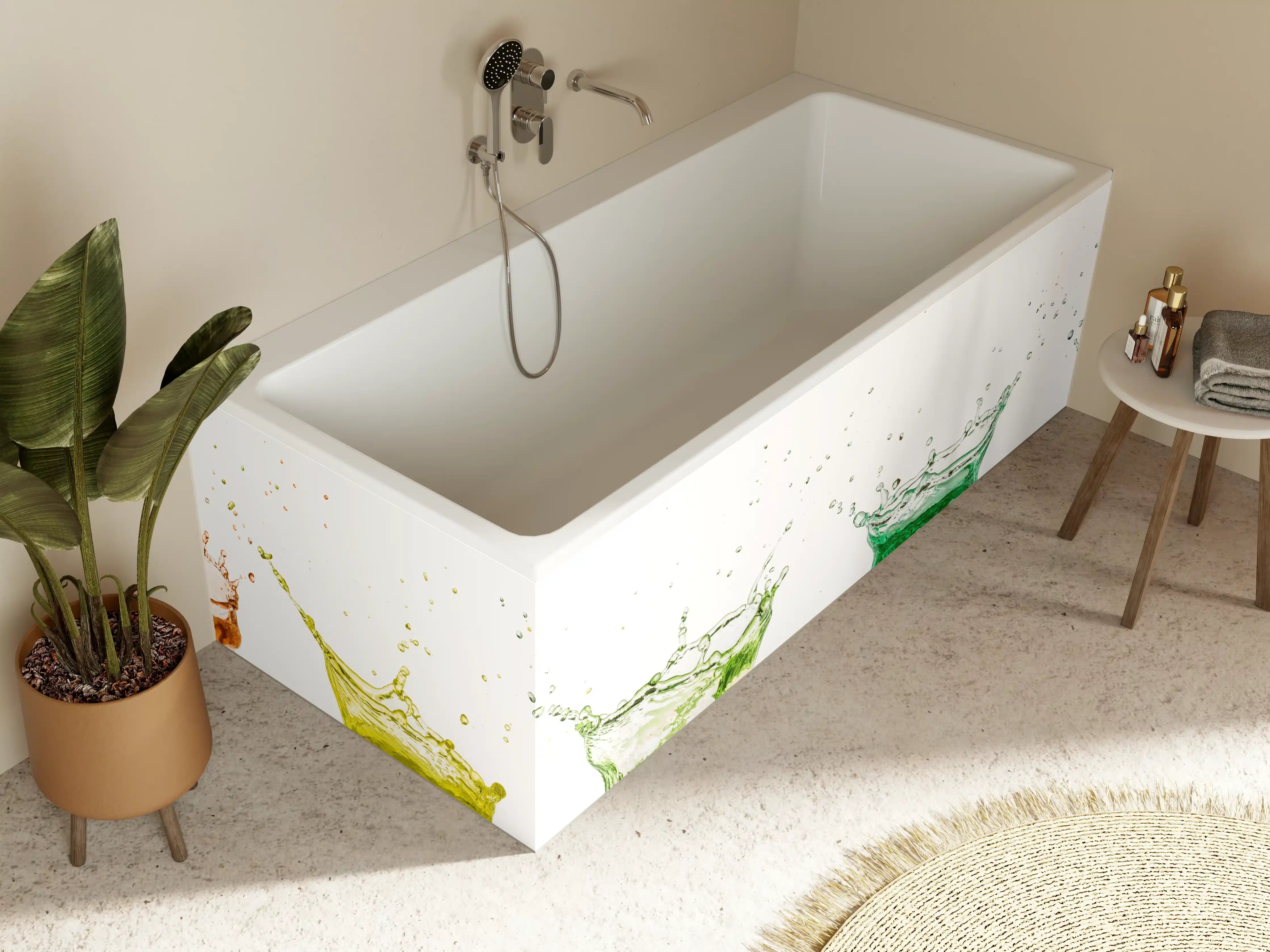 Badewannen-Rückwand - Bunte Wasserspritzer