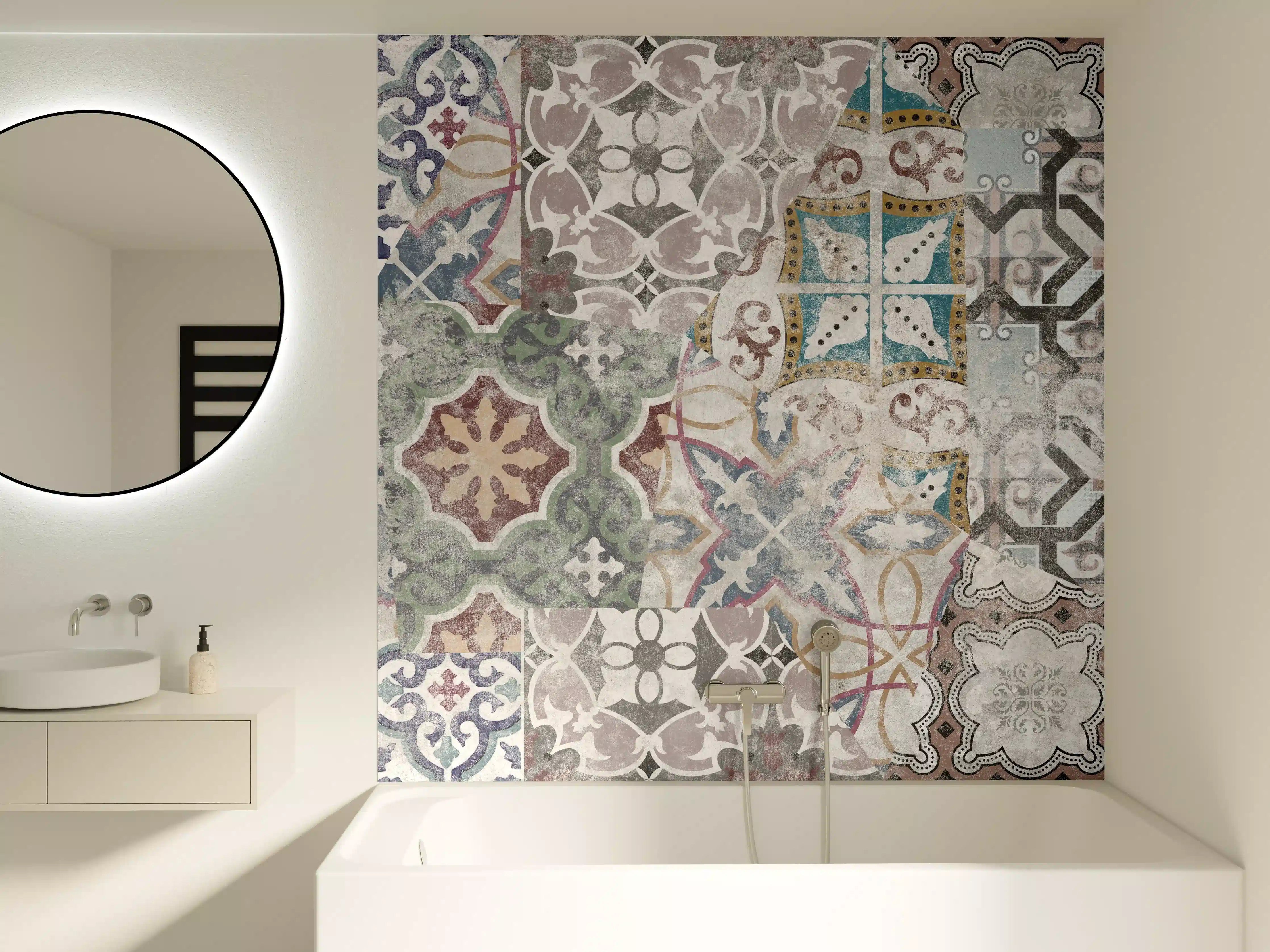 Badewannen-Rückwand - Bunte alte Retro-Wand Fliesen