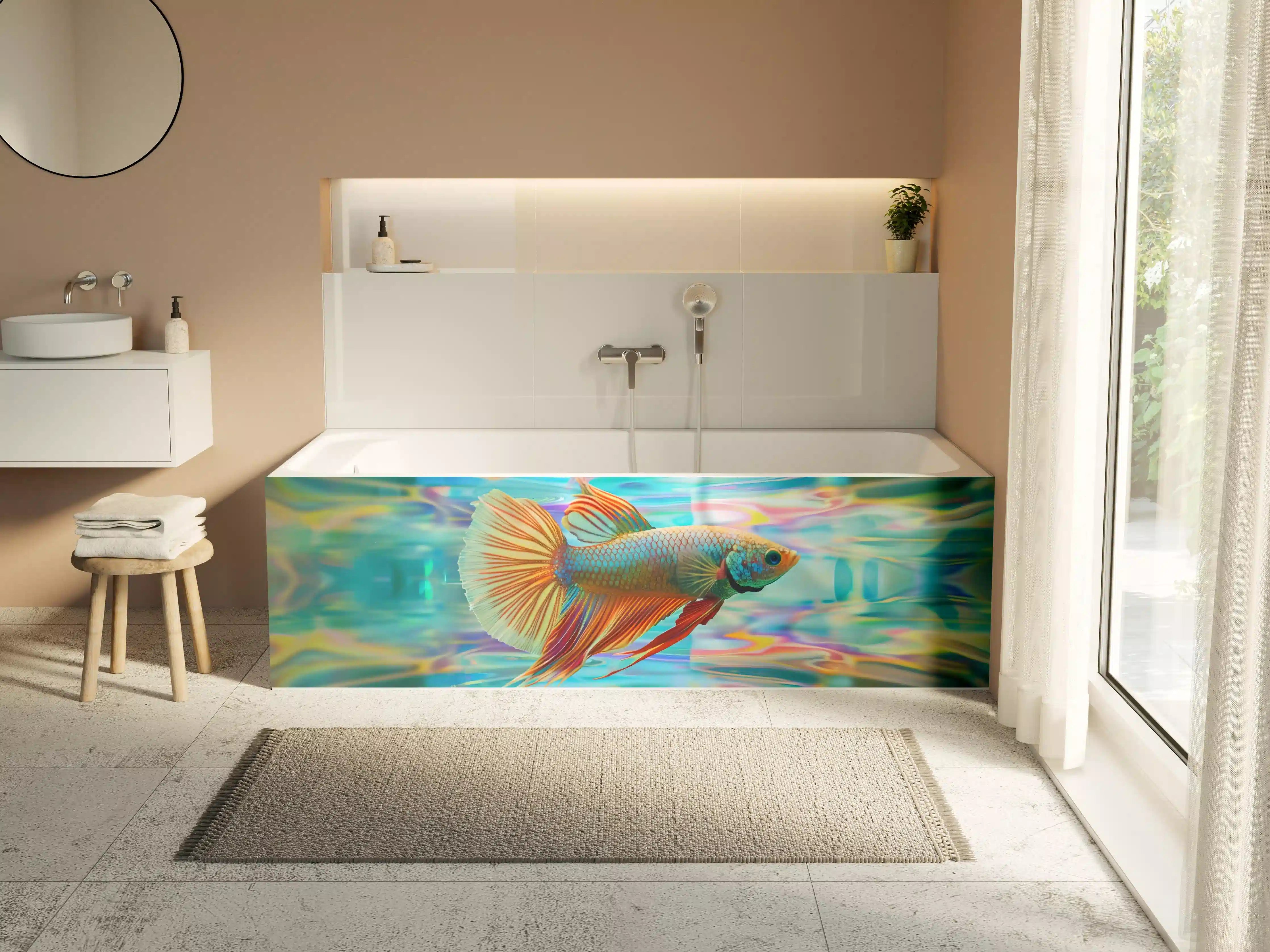 Badewannen-Rückwand - Bunter Betta-Fisch Türkis-Orange
