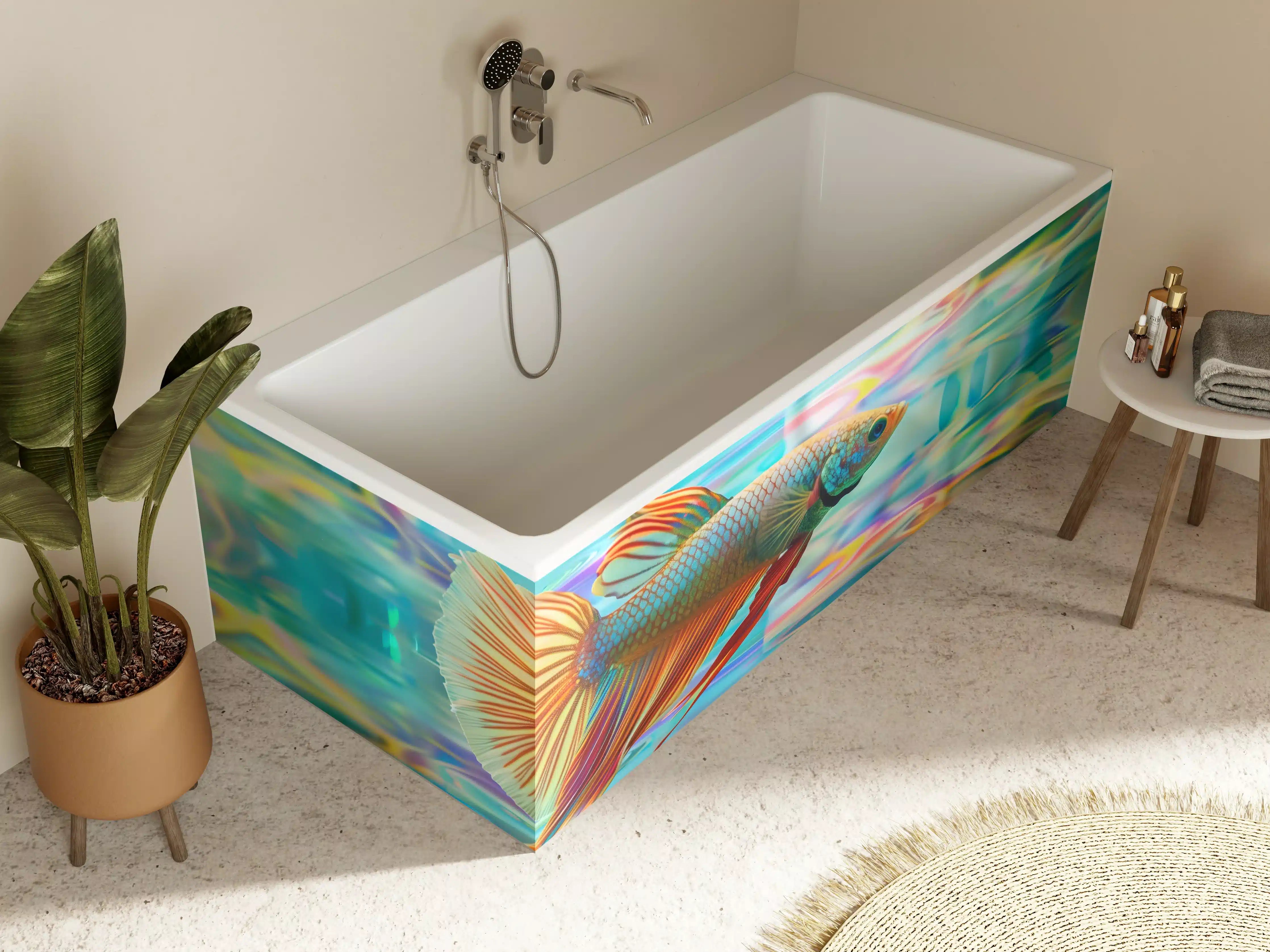 Badewannen-Rückwand - Bunter Betta-Fisch Türkis-Orange