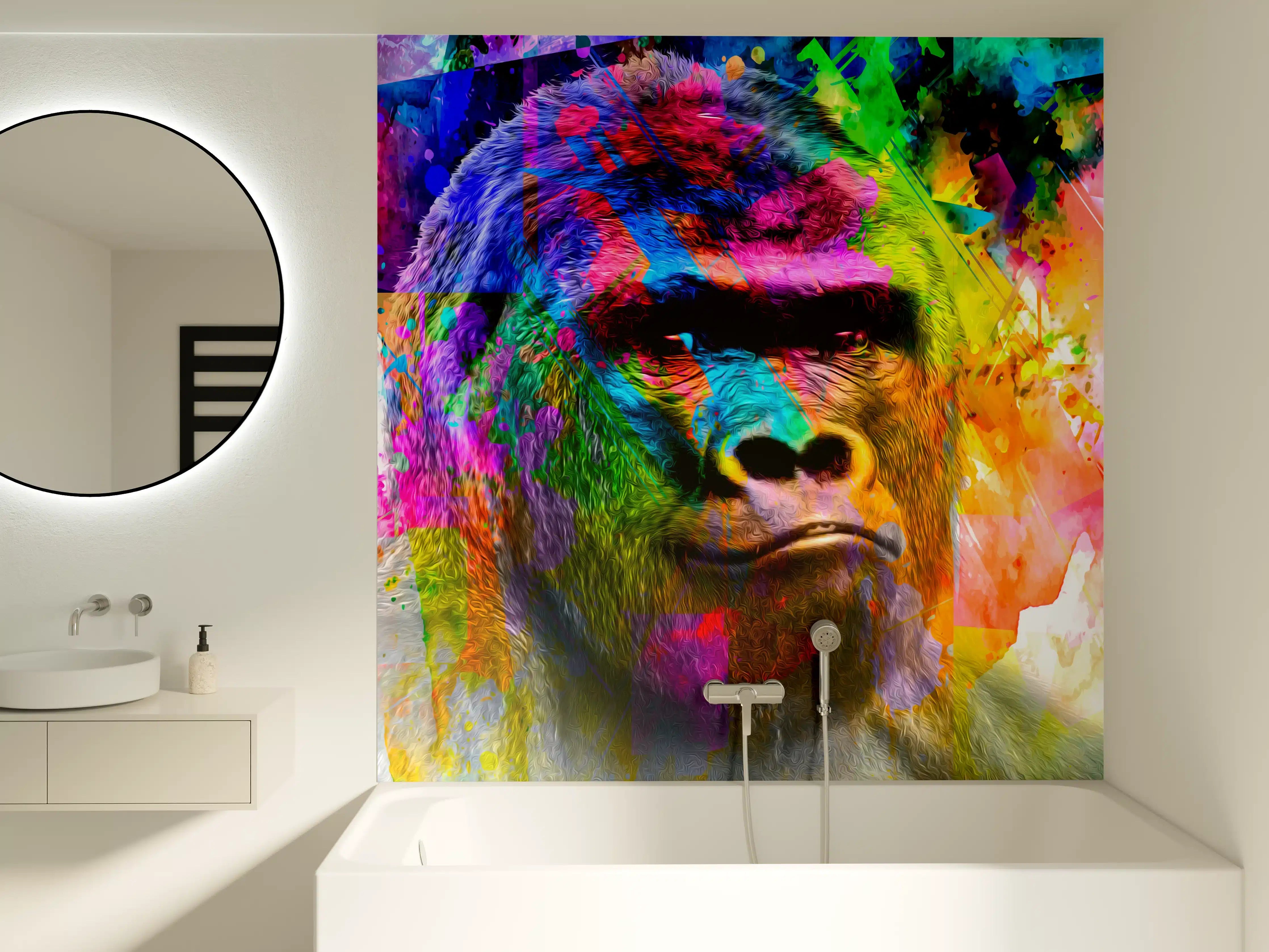 Badewannen-Rückwand - Bunter abstrakter Gorillakopf