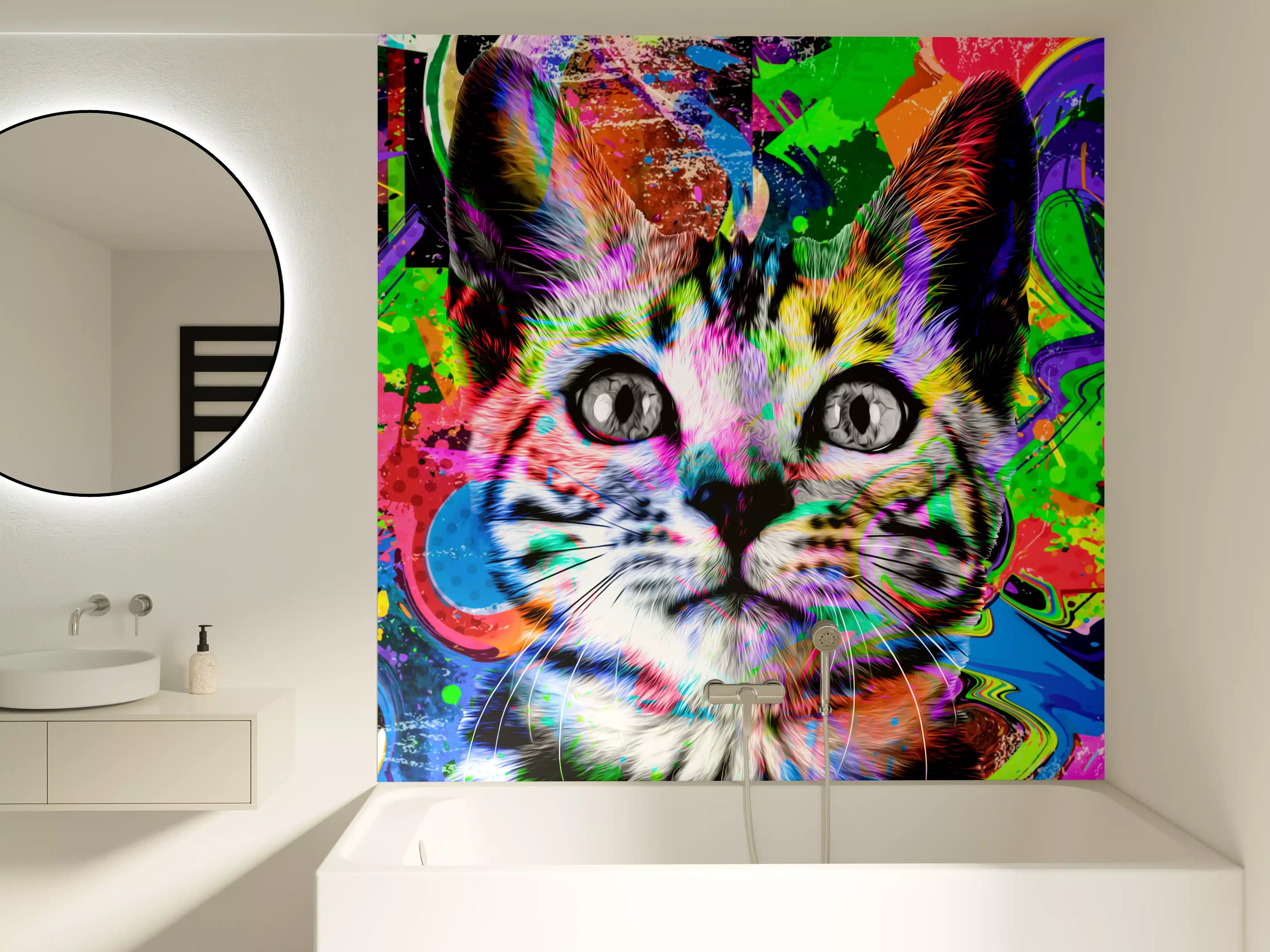 Badewannen-Rückwand - Bunter abstrakter Katzenkopf