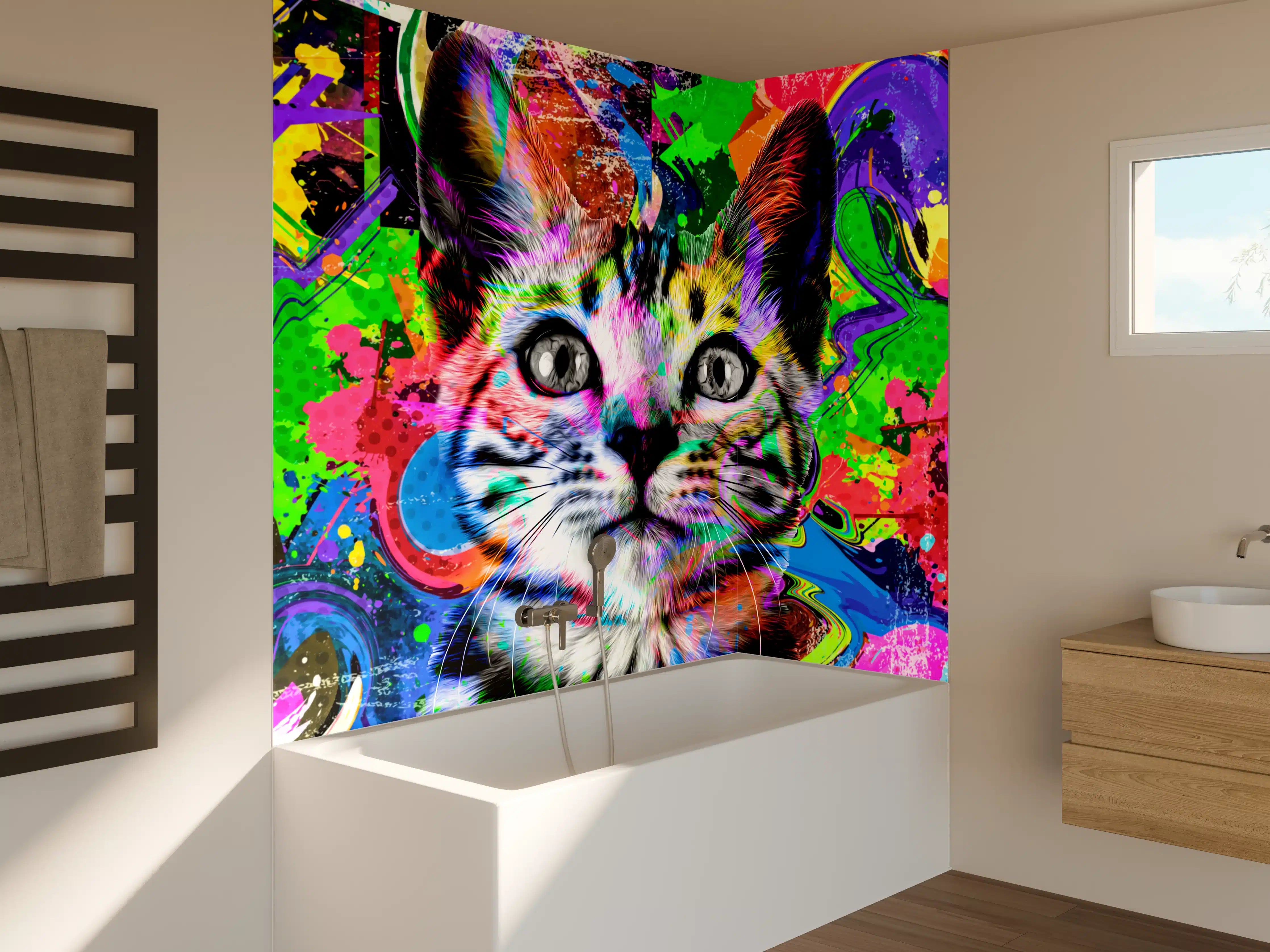 Badewannen-Rückwand - Bunter abstrakter Katzenkopf