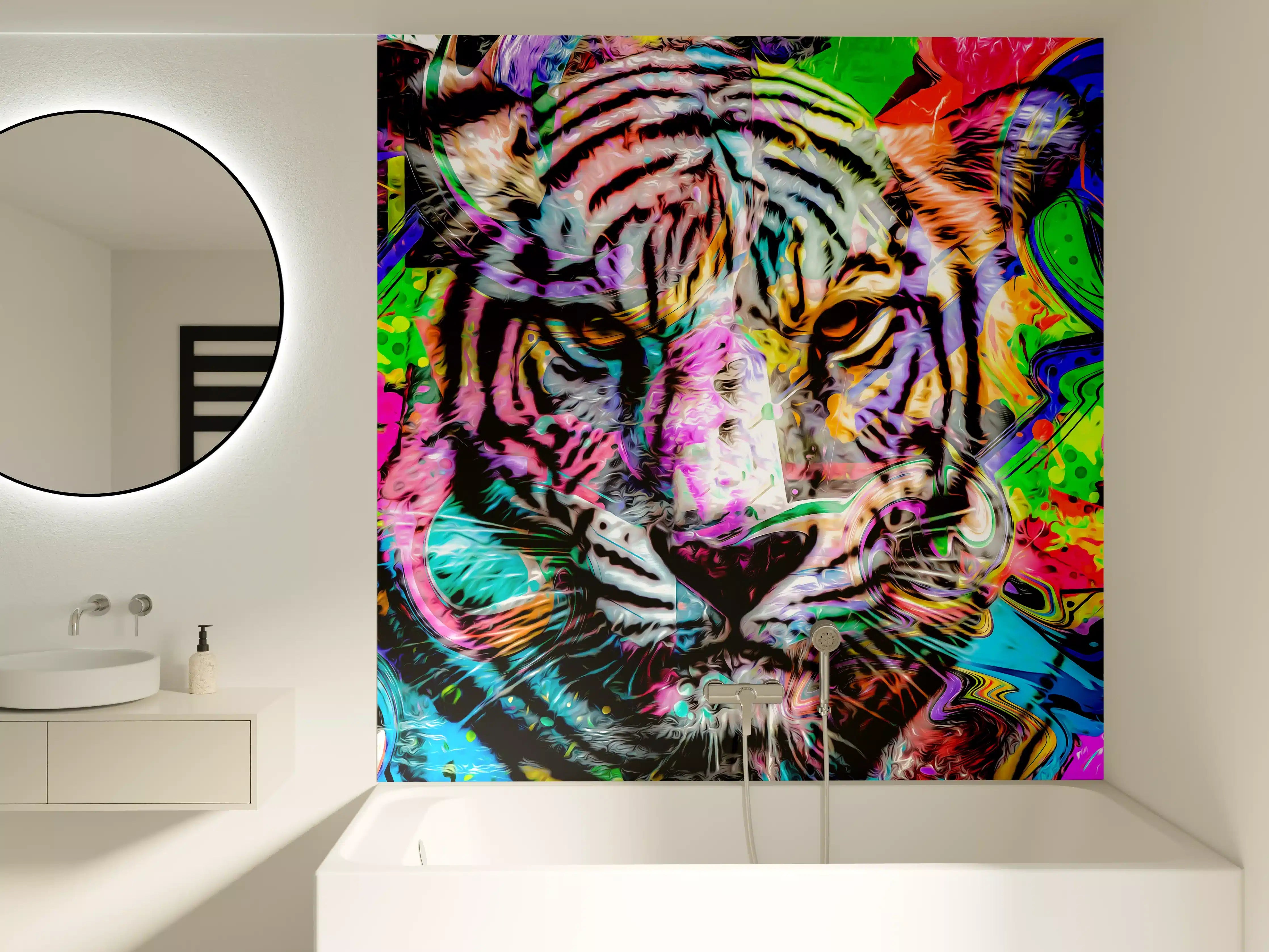 Badewannen-Rückwand - Bunter abstrakter Tigerkopf