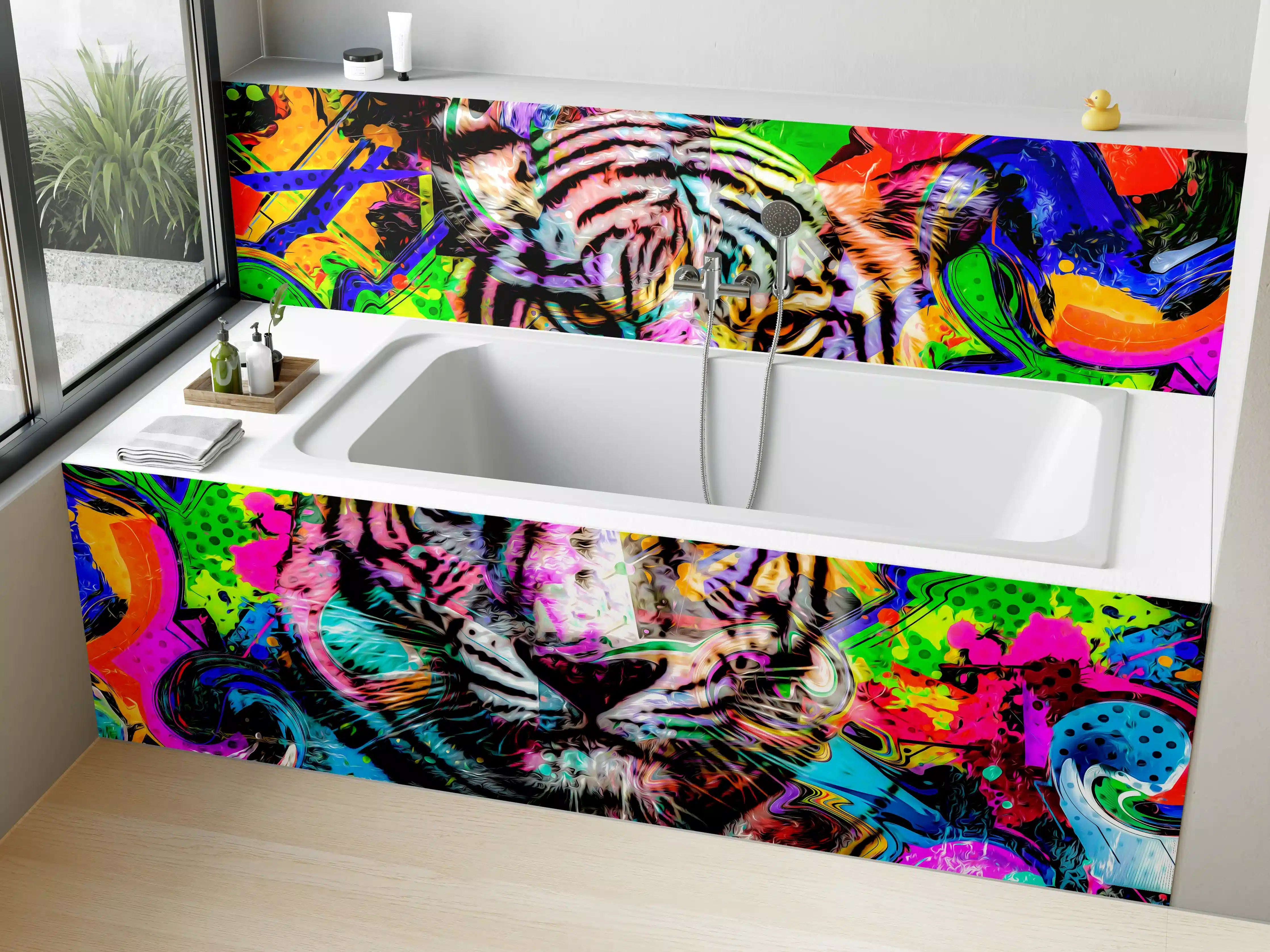 Badewannen-Rückwand - Bunter abstrakter Tigerkopf