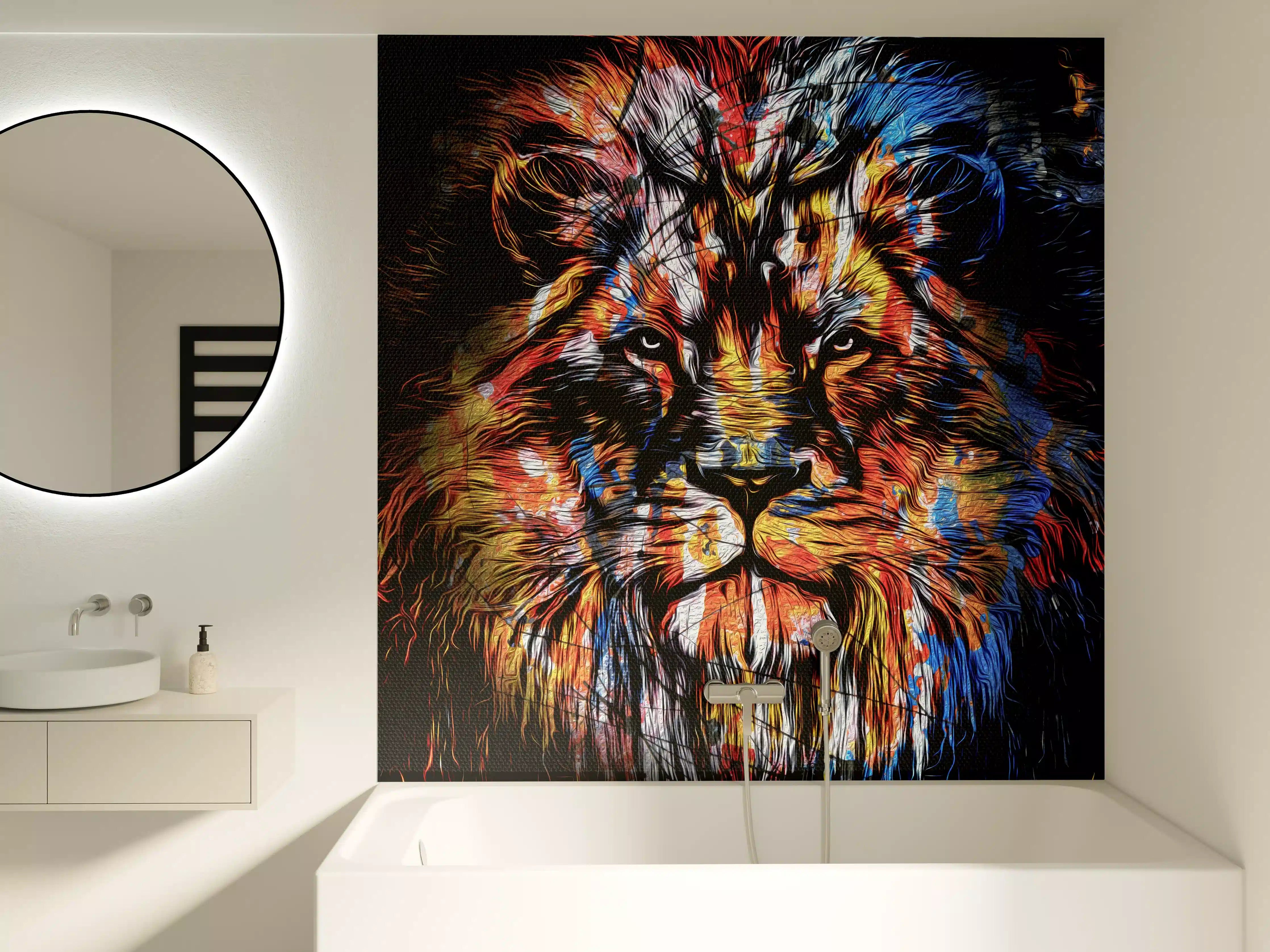 Badewannen-Rückwand - Bunter mächtiger Löwenkopf