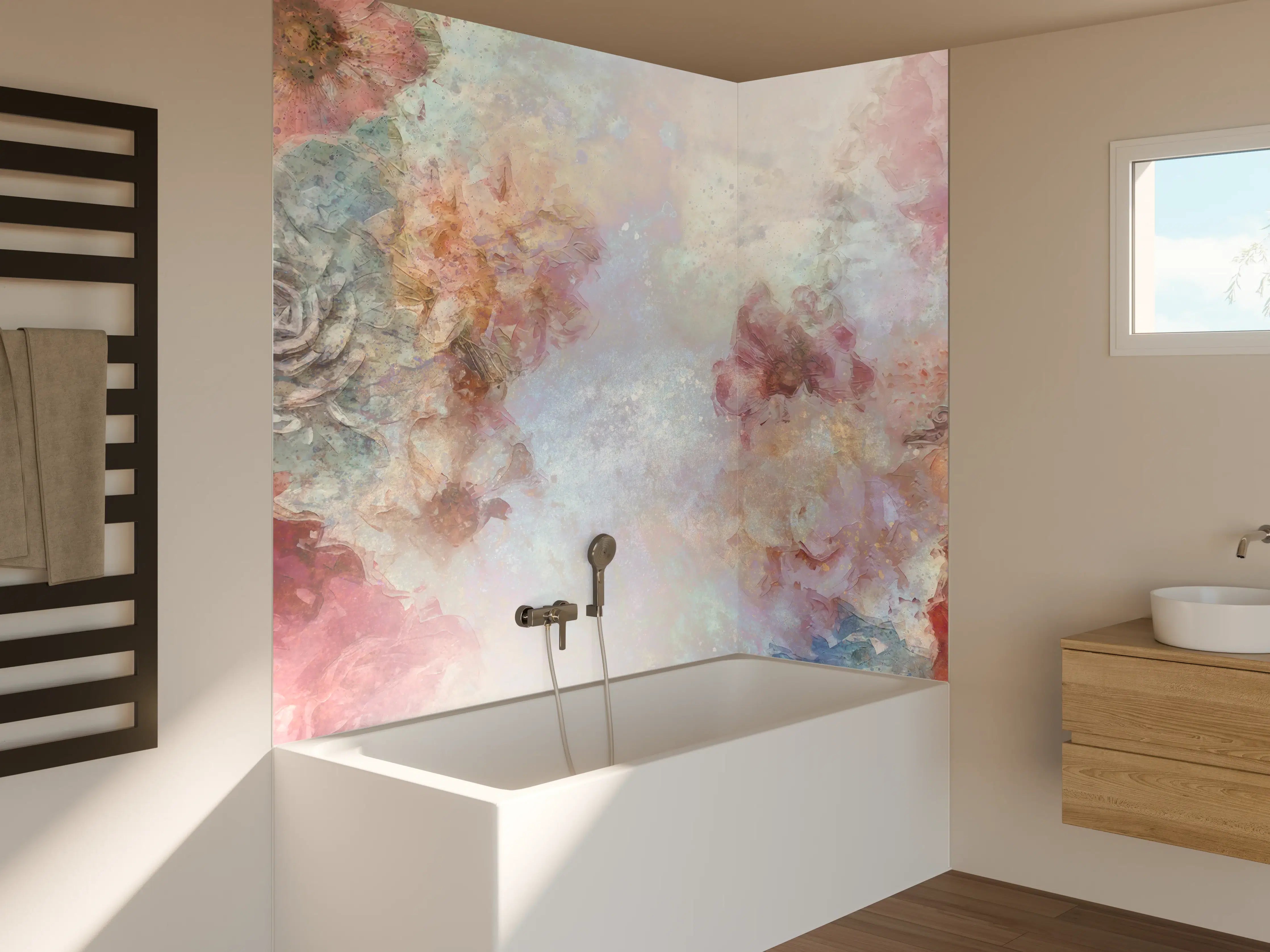 Badewannen-Rückwand - Buntes Blumen Portrait