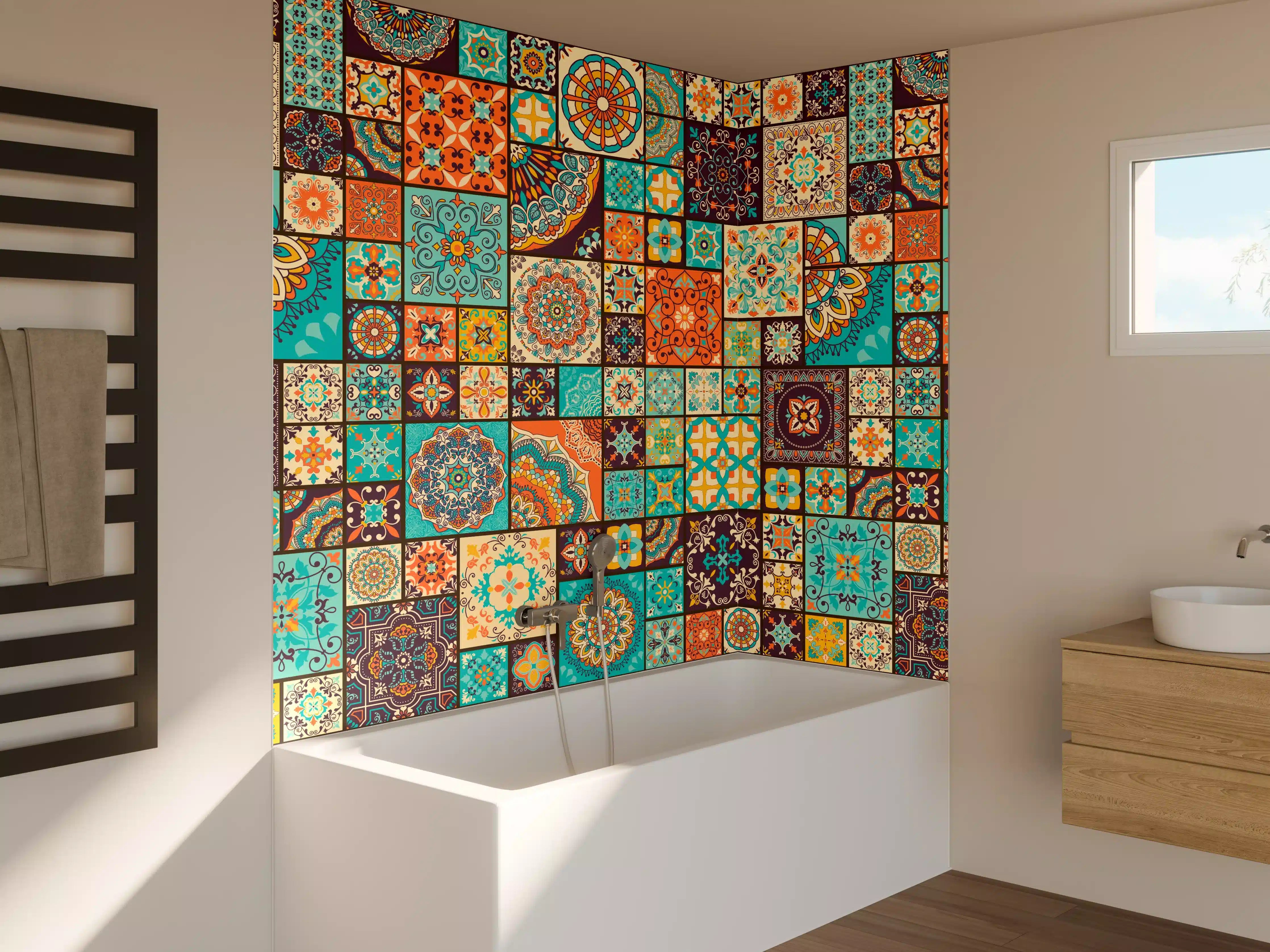 Badewannen-Rückwand - Buntes Ethno-Muster