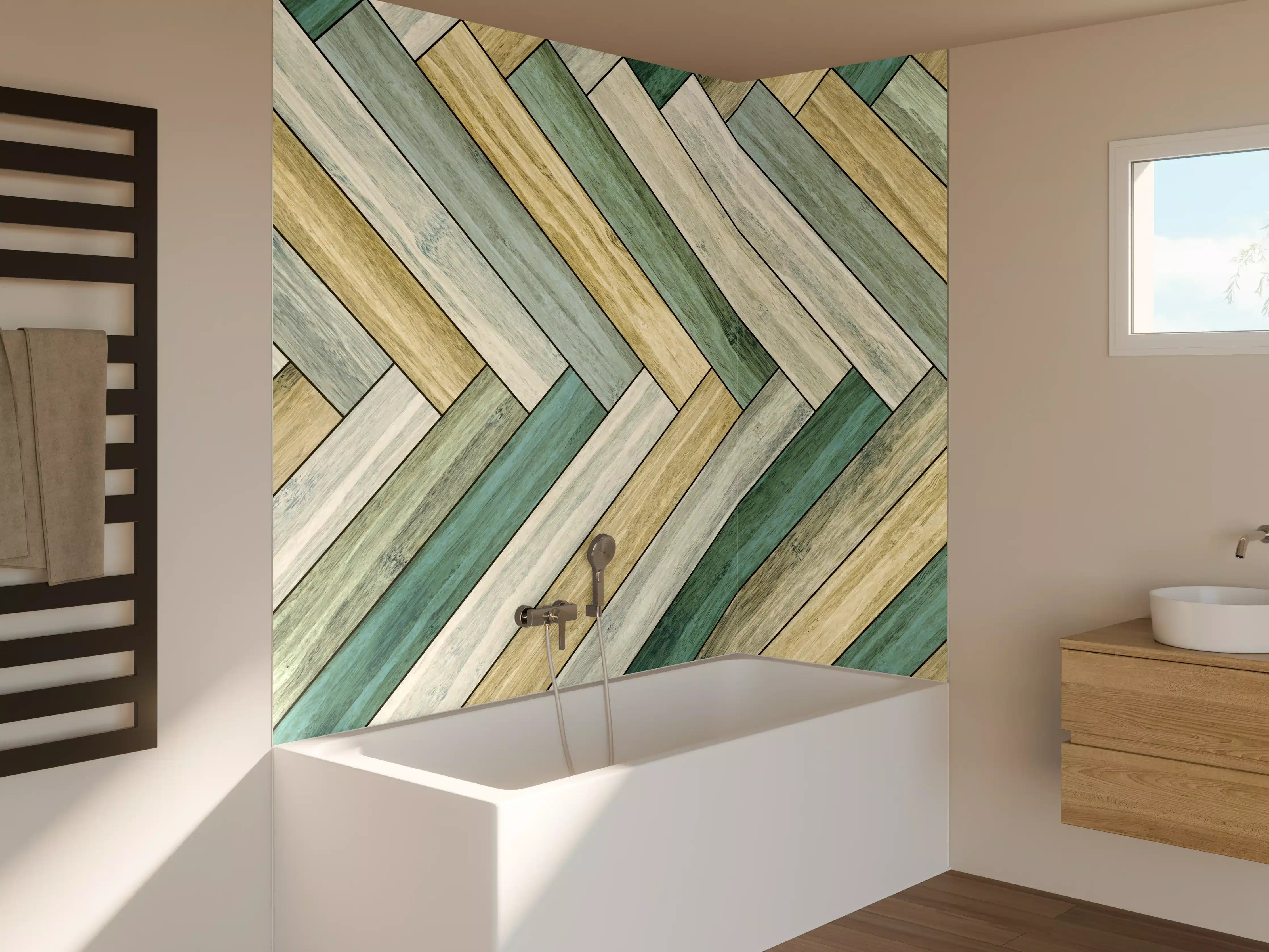 Badewannen-Rückwand - Buntes Fischgrät-Parkett