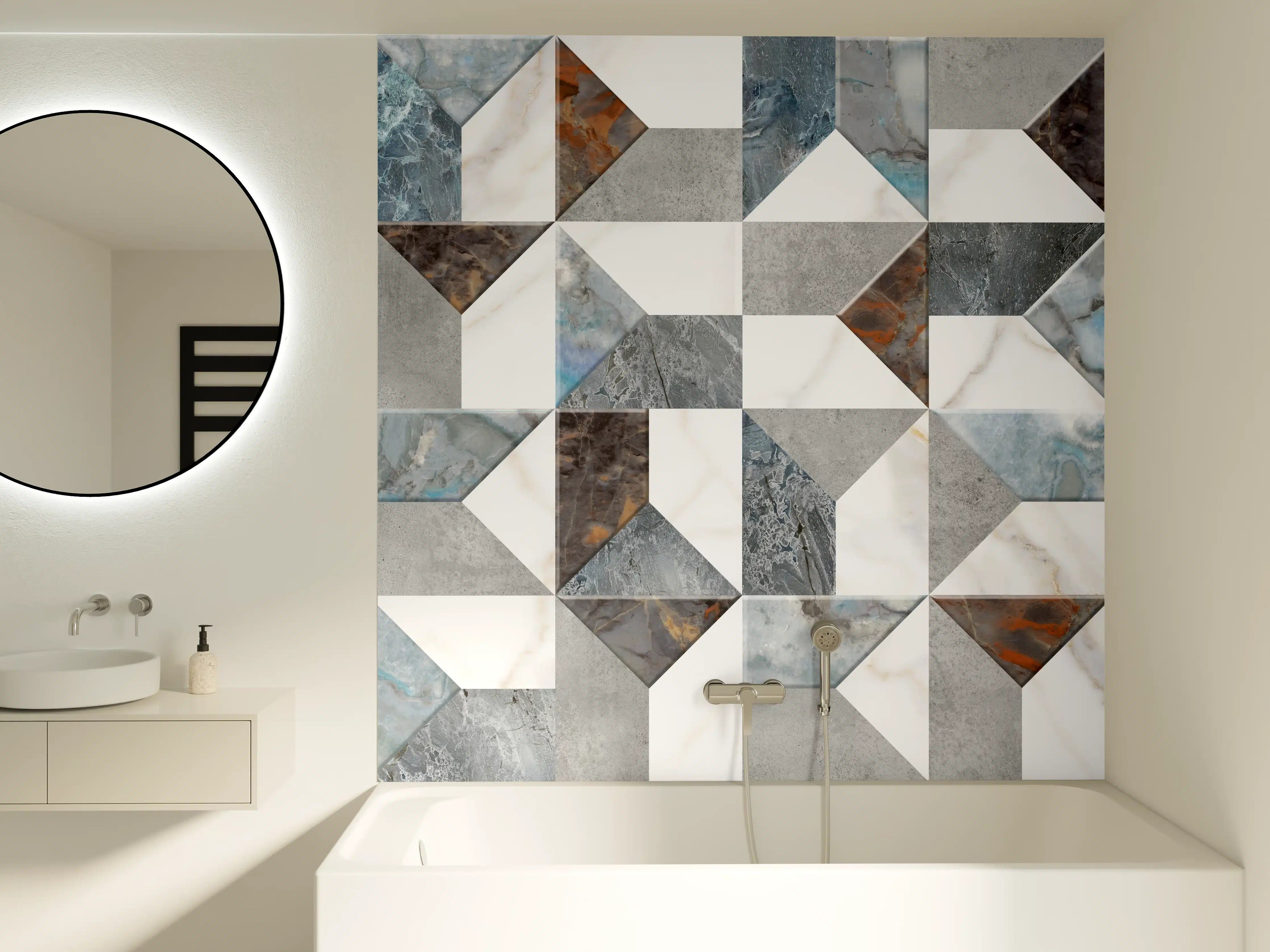 Badewannen-Rückwand - Buntes Fliesenmuster