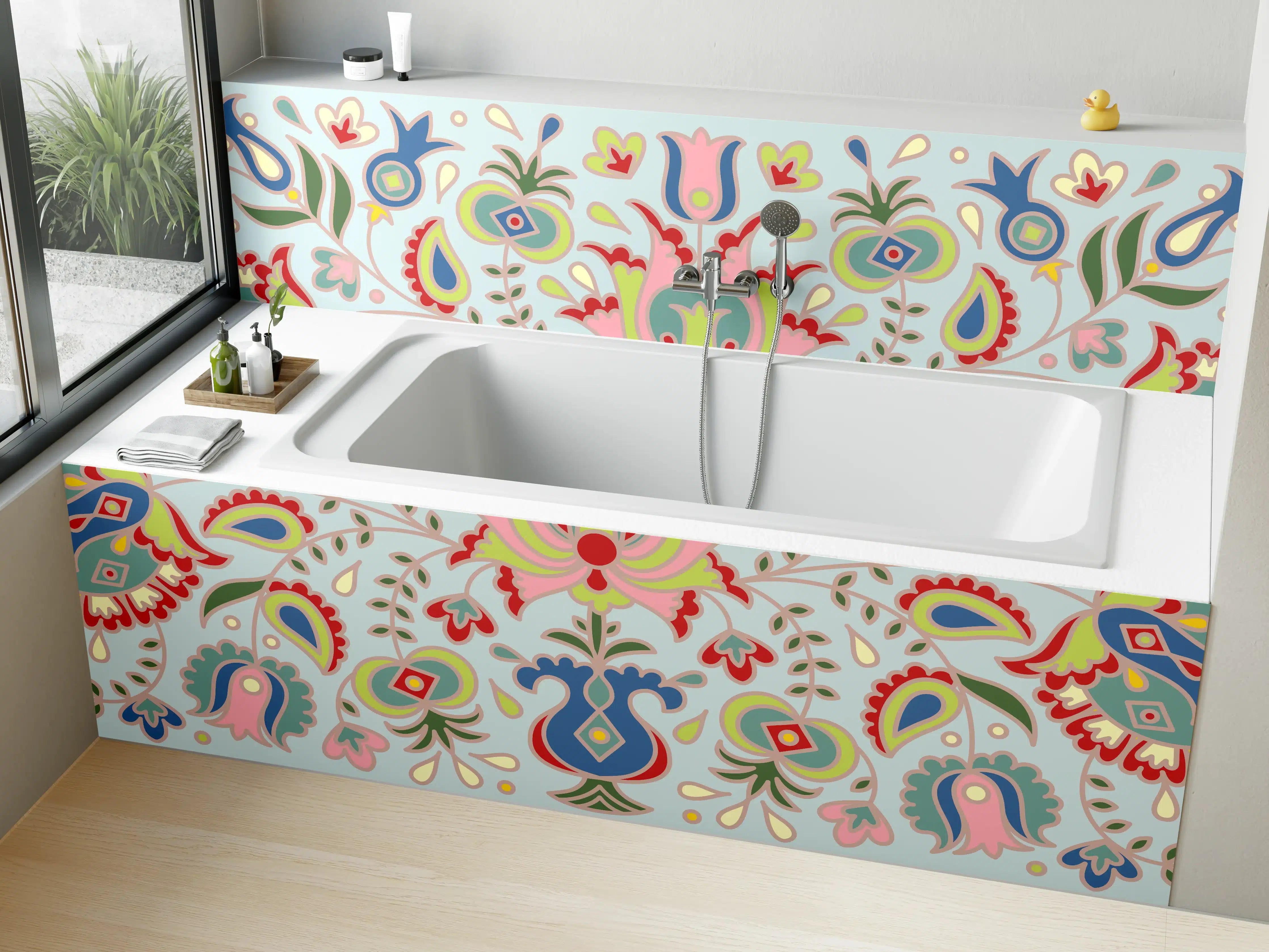 Badewannen-Rückwand - Buntes Floral-Print-Muster