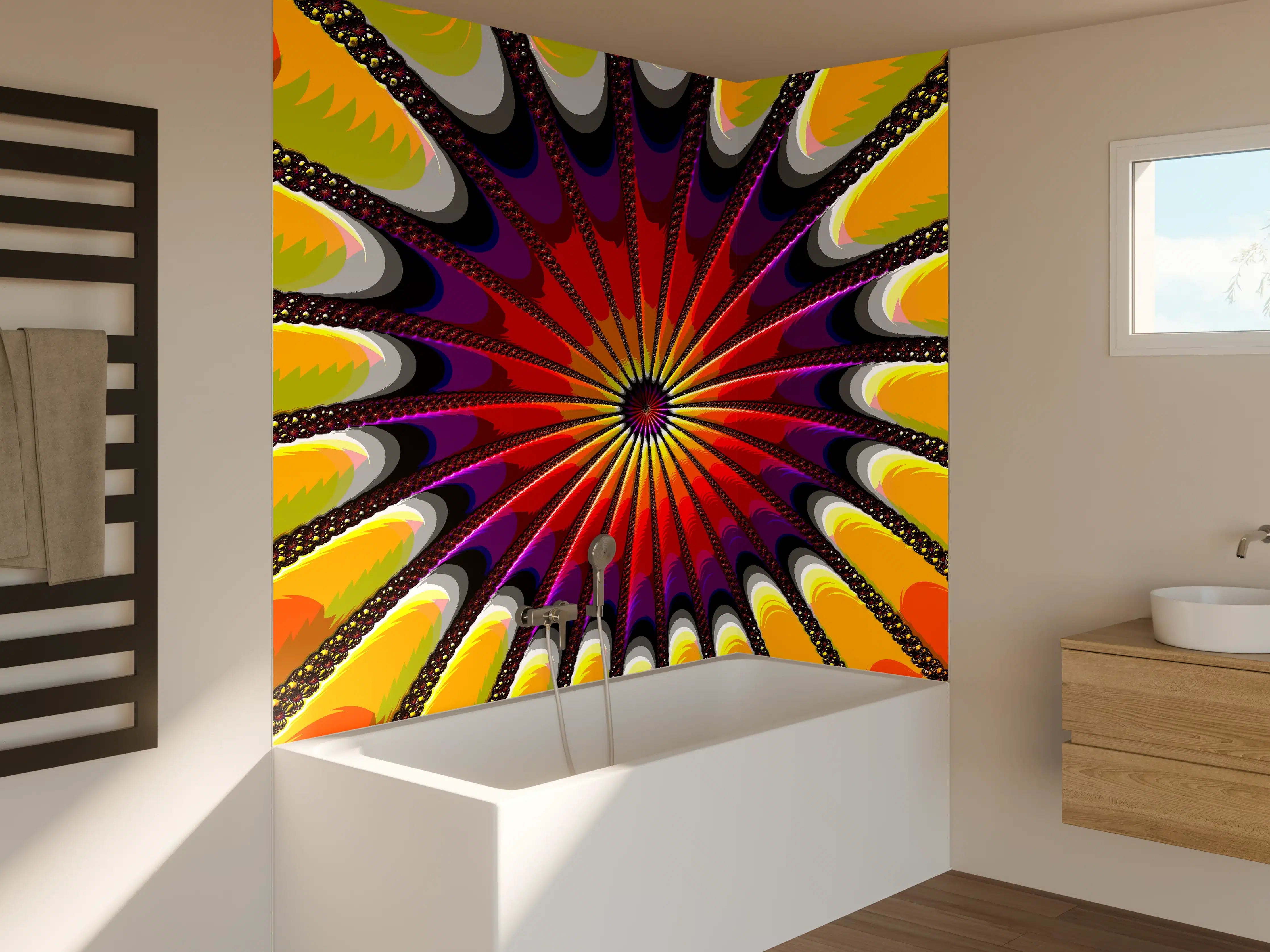 Badewannen-Rückwand - Buntes Fraktal Kunstwerk
