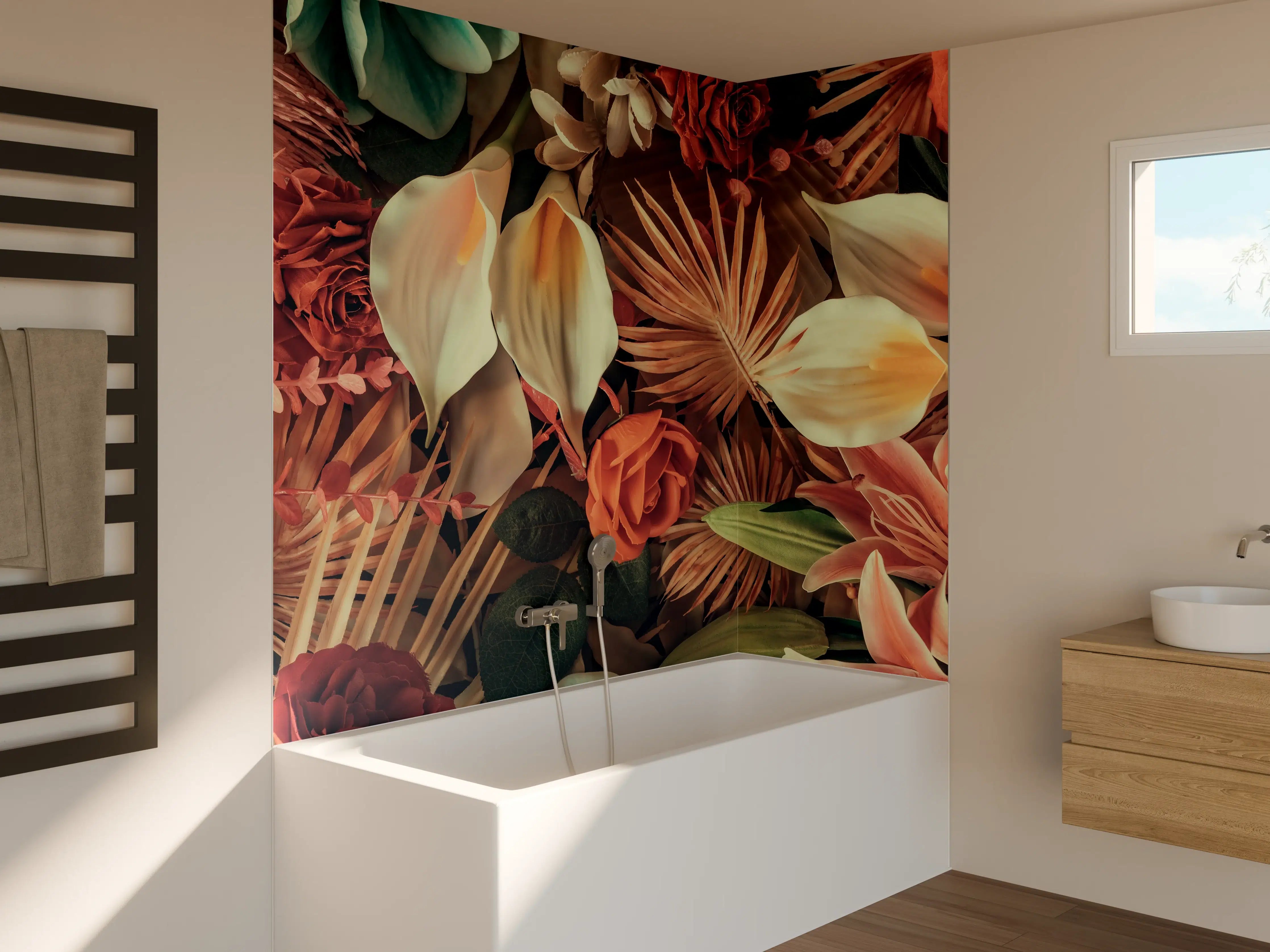 Badewannen-Rückwand - Buntes Frühlingsblumen Muster
