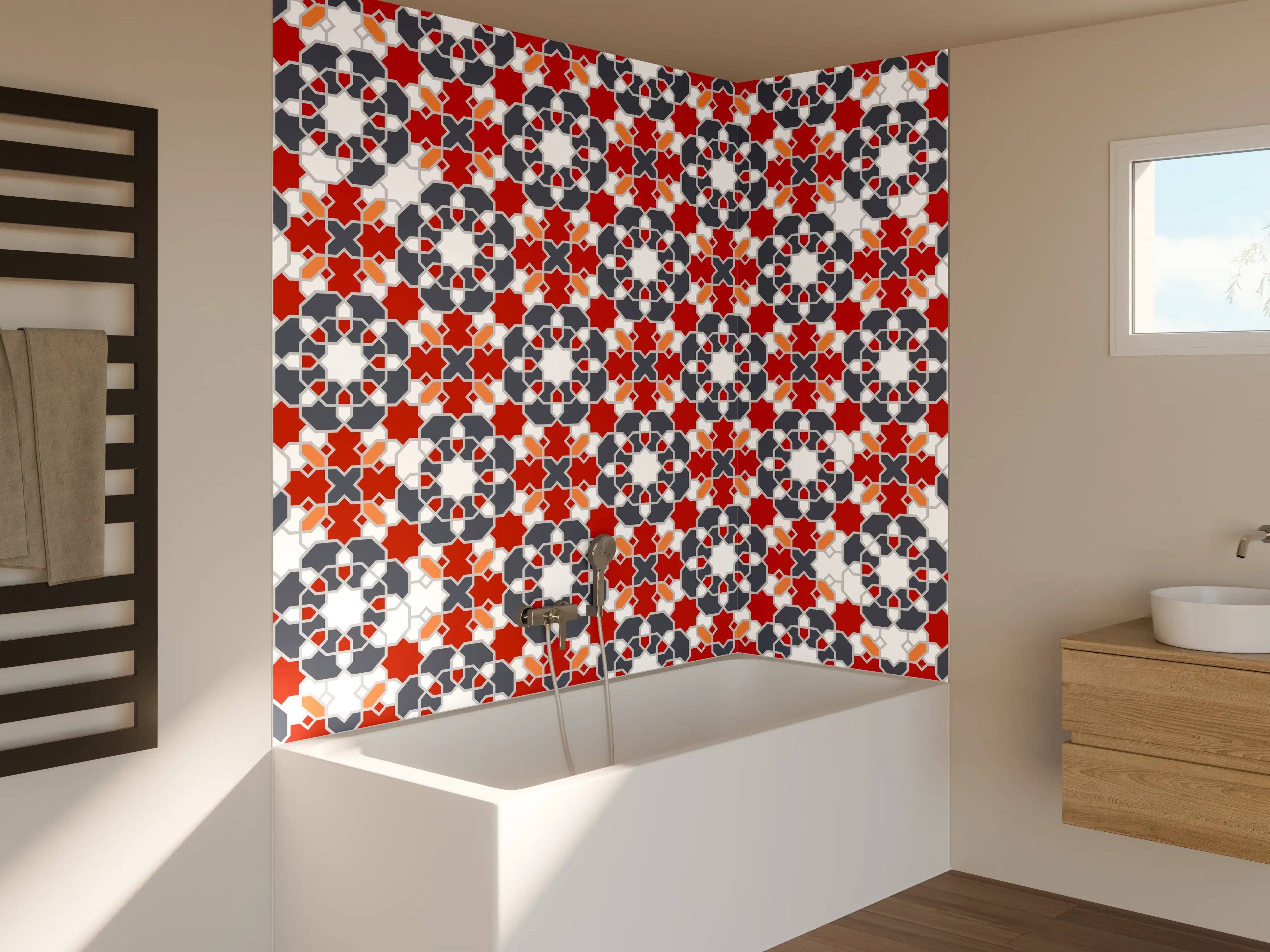 Badewannen-Rückwand - Buntes Geometrie-Muster